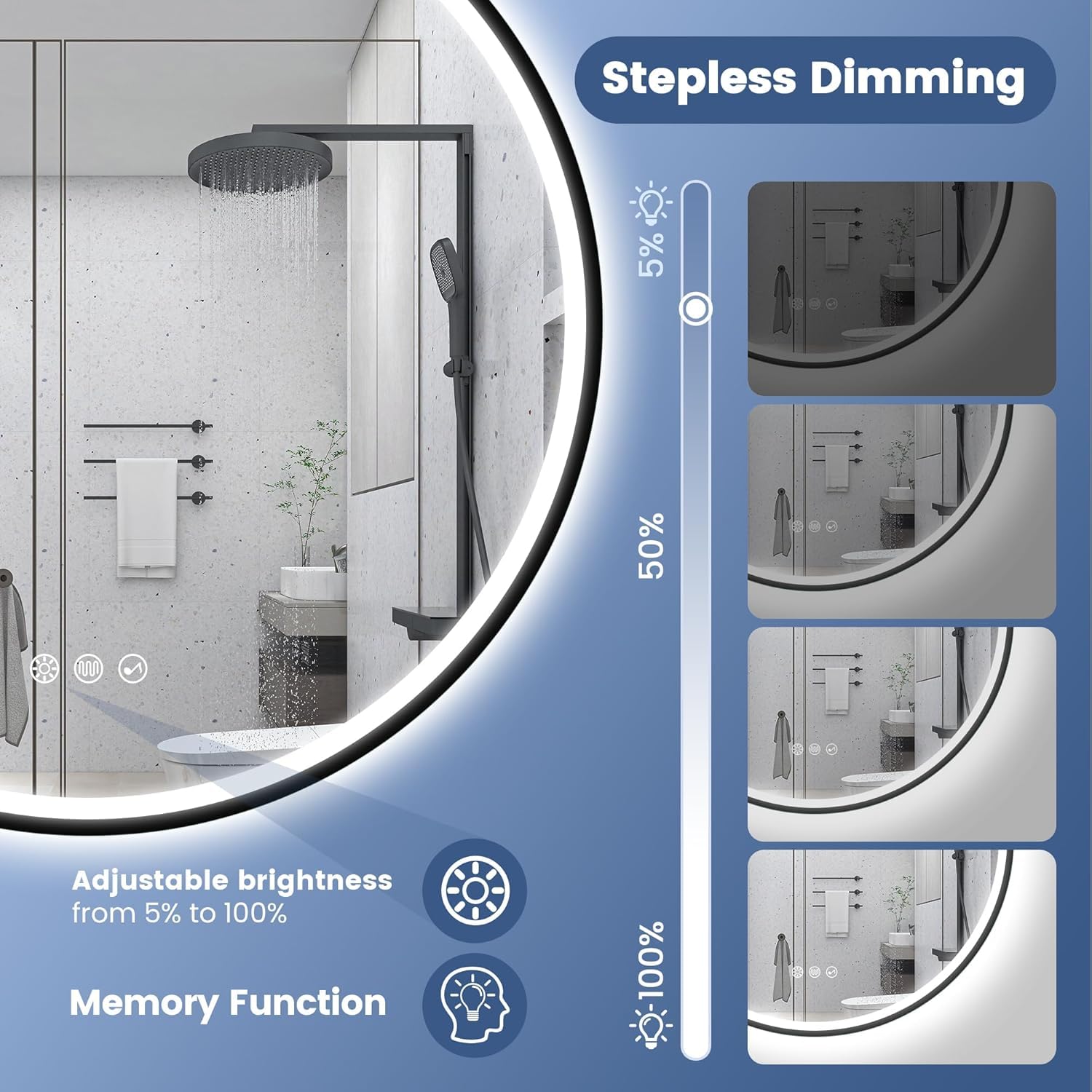 LED Gold Framed Wall Round Mirror