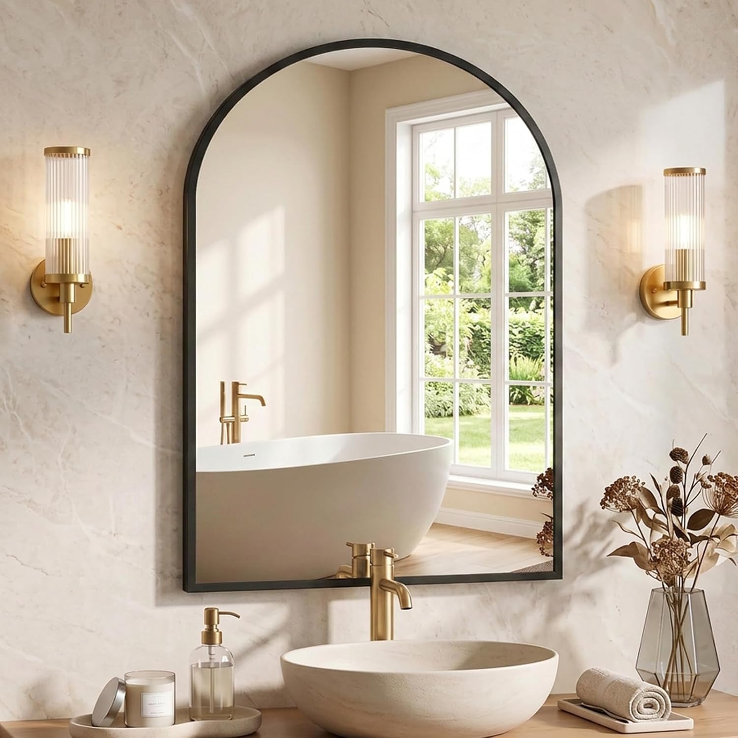 Metal Black Framed Wall Arch Mirror