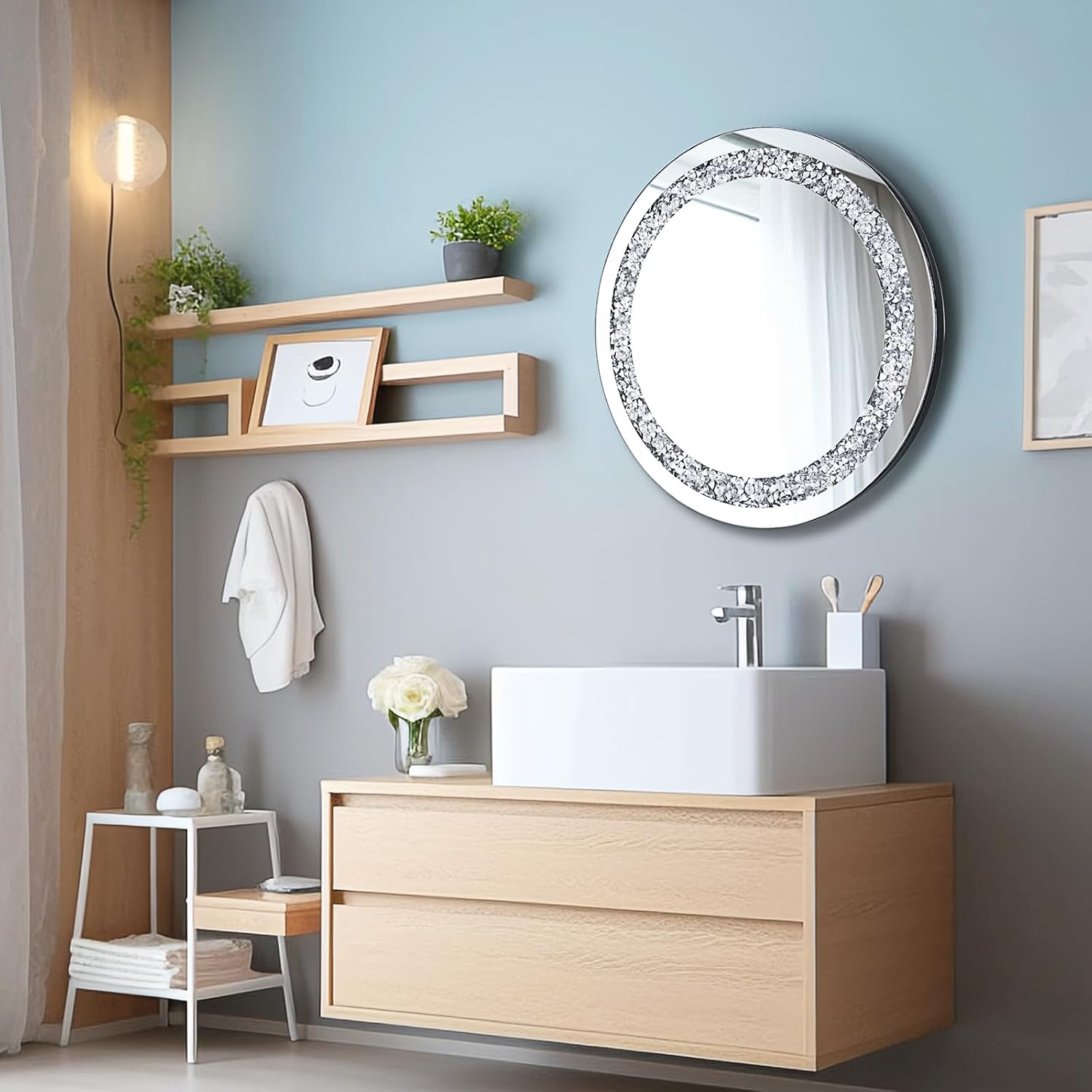 Diamond Crush Crystal Round Wall Mirror