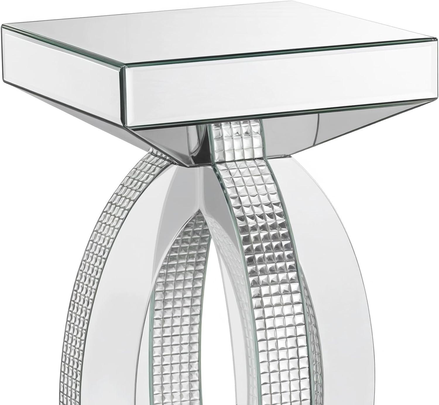 Silver Mirrored End Table with Crystal Inlay