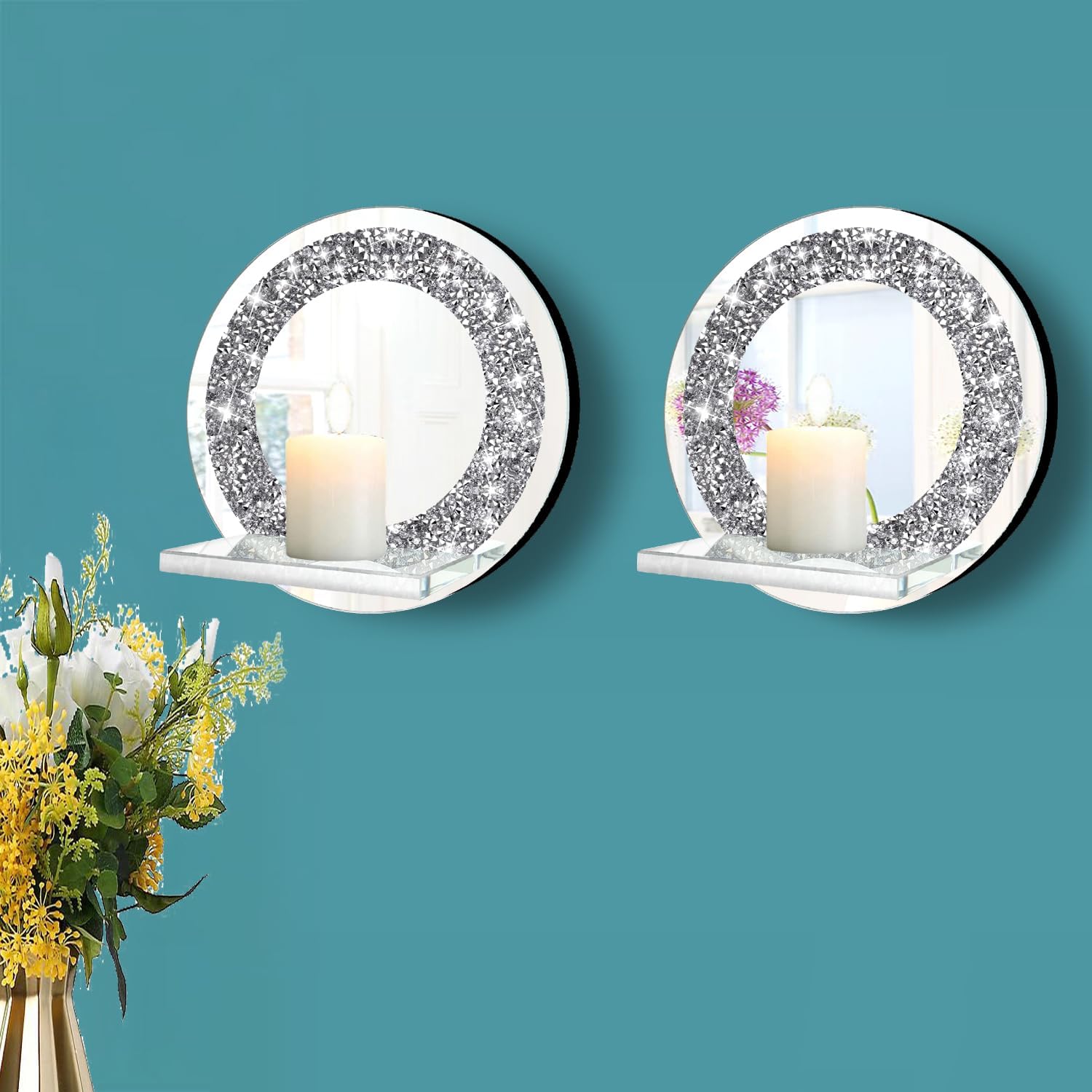 Crystal Round Diamond Wall Candle Holder Set of 2