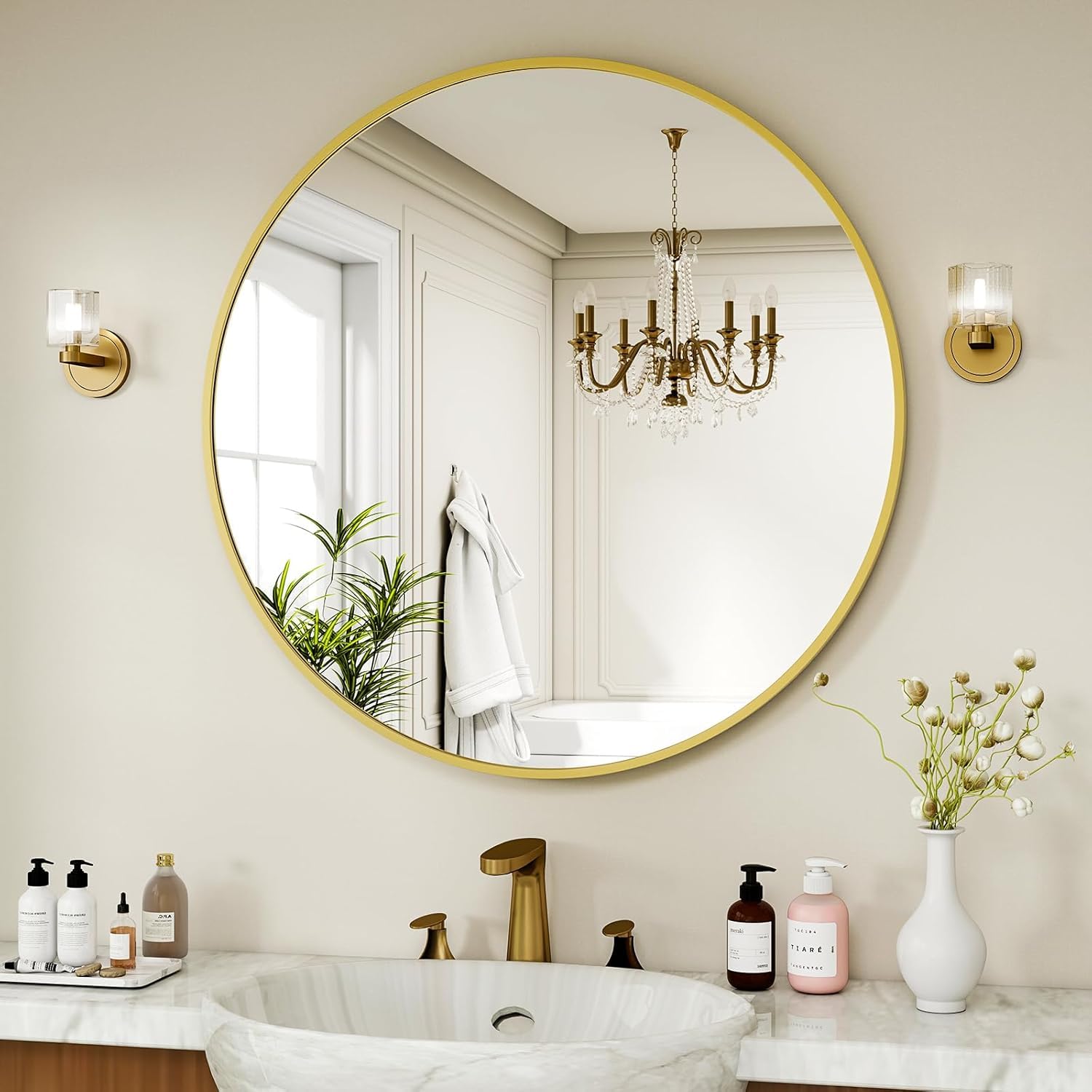 Gold Metal Framed Wall Round Mirror