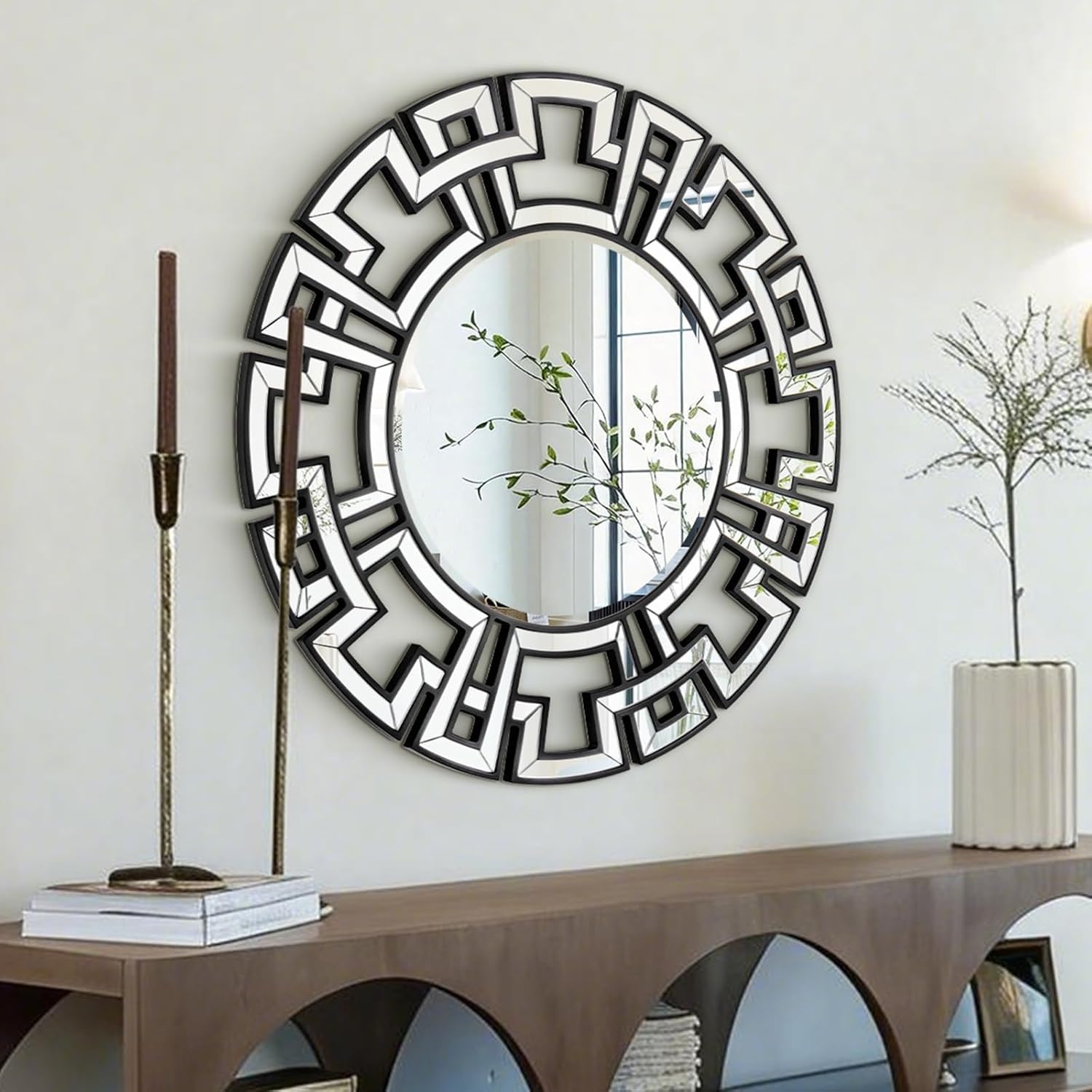 Round Wood Frame Wall Mirror