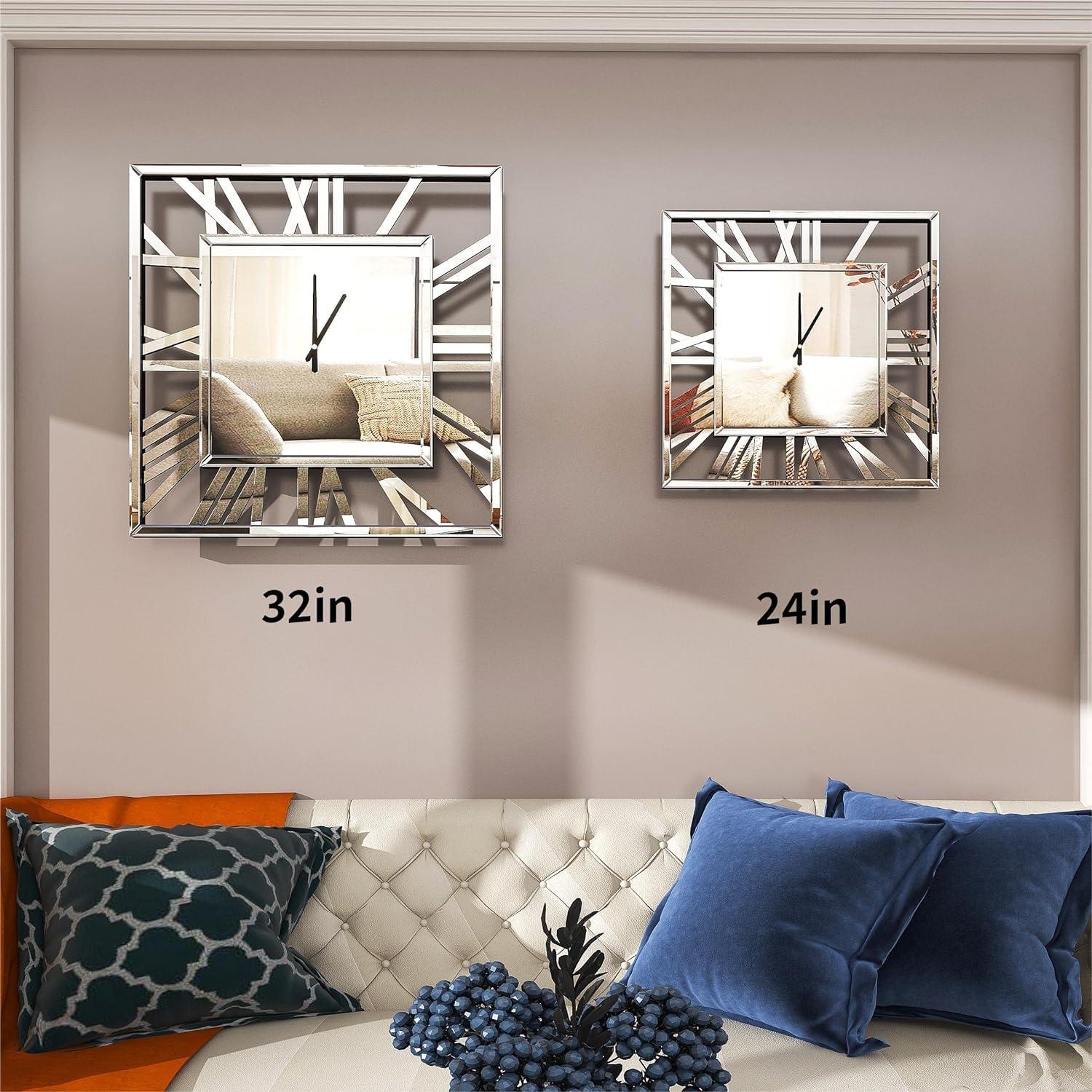Decorative Mirror Wall Clocks, 24 Inch