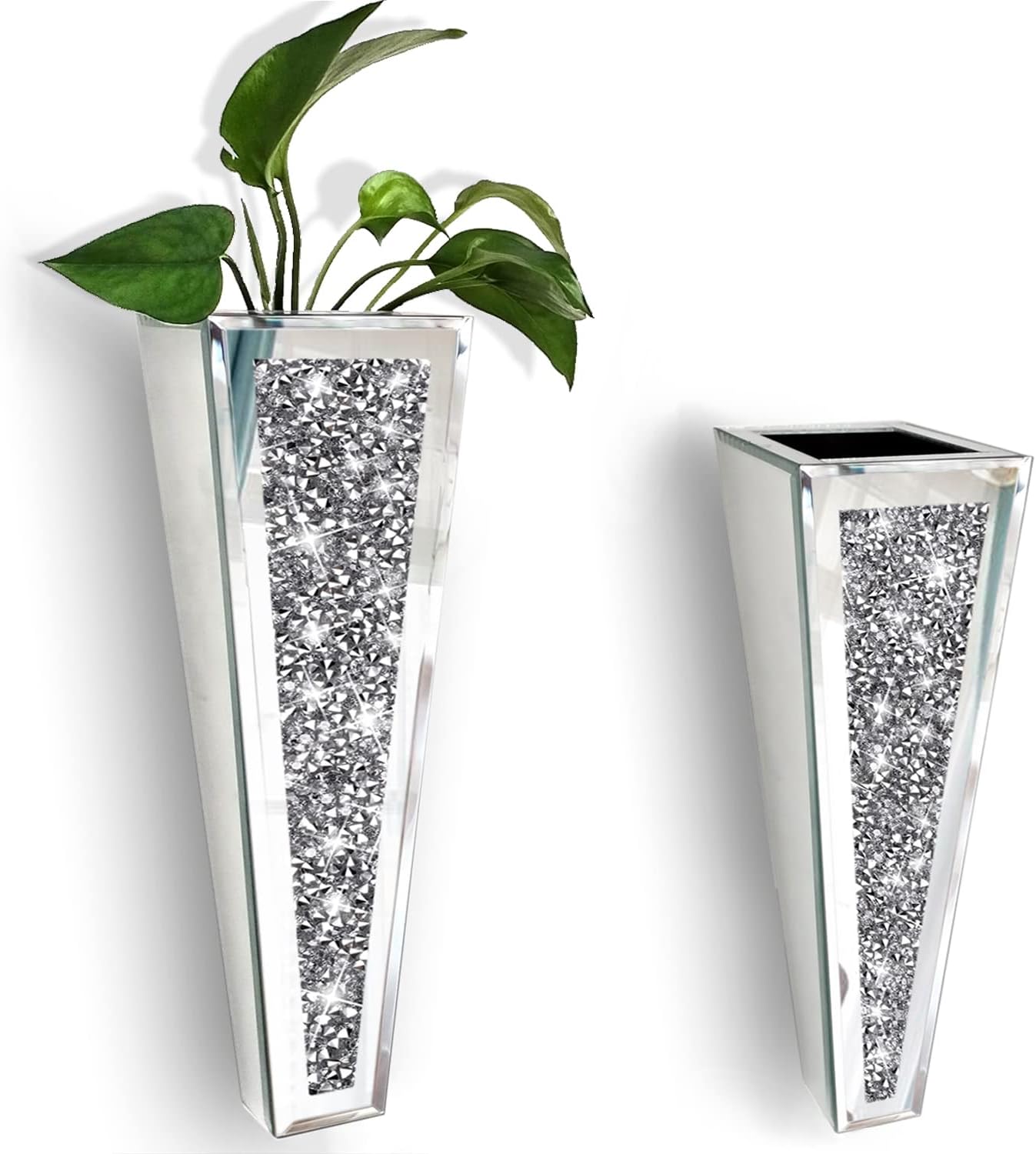 Flower Vase Crushed Diamond Mirrored Hanging Planter Set of 2