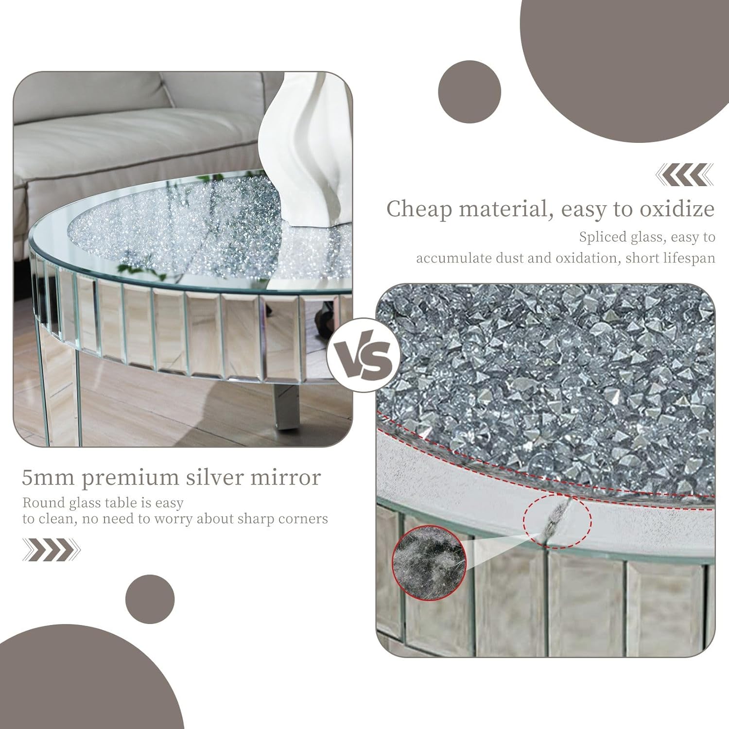 Round Mirrored Diamond Crush Coffee Table