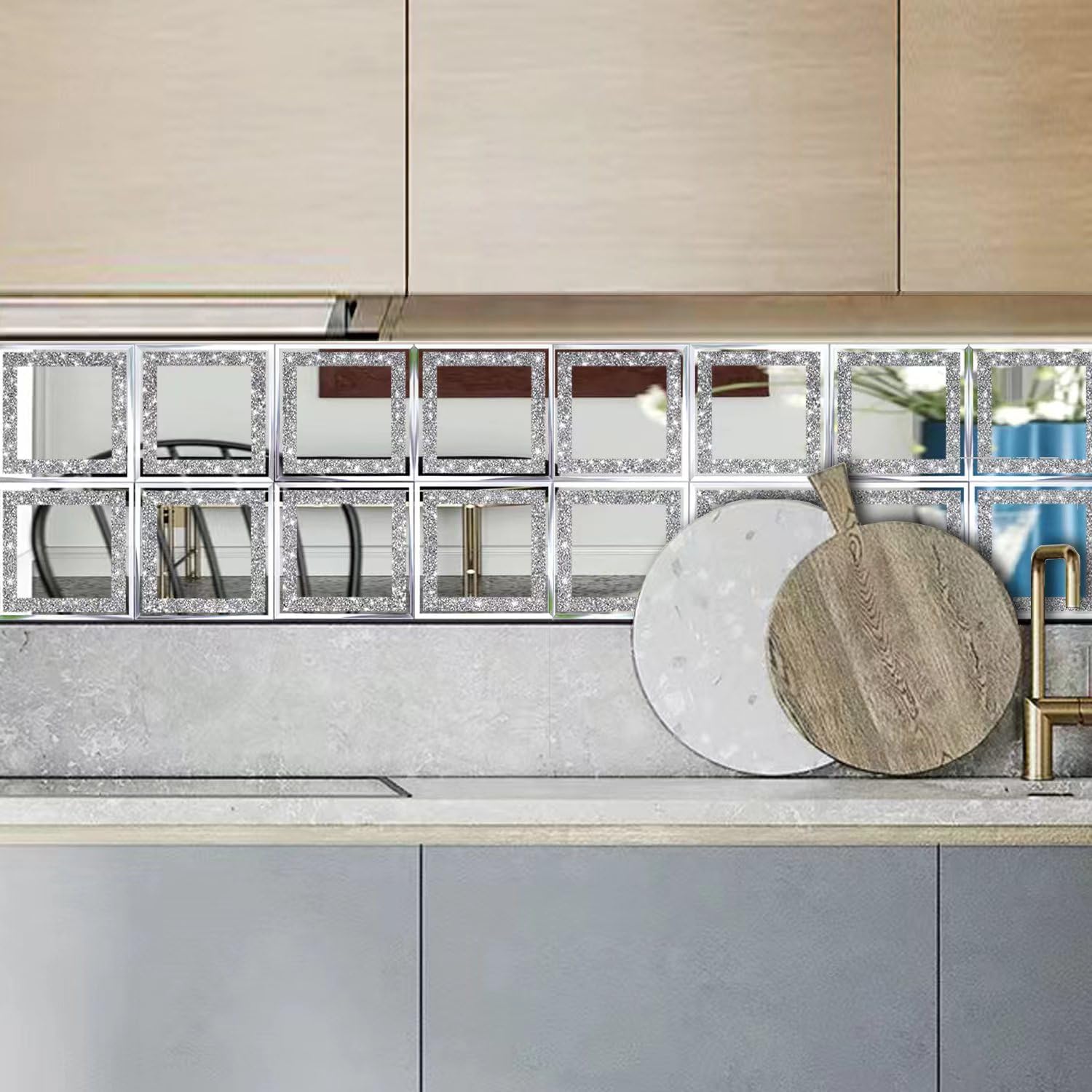 8 Pack Square Silver Diamond Glass Mirrors 6inch