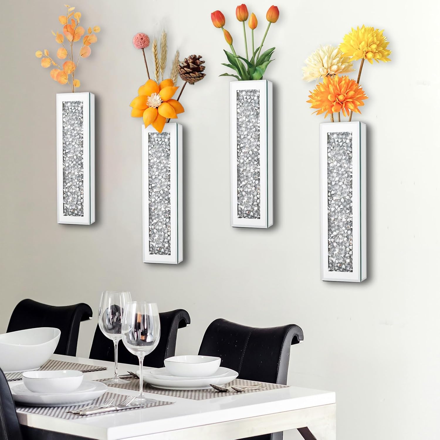 Flower Vase Crushed Diamond Mirrored Hanging Planter Set of 2