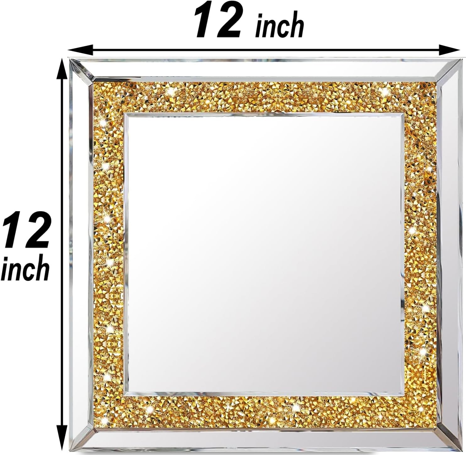 2 Piece Wall Mirrors, Gold Crush Diamond Wall Décor 12x12 inch