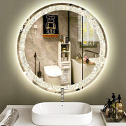 Diamond Crush Crystal Round LED Wall Mirror Frontlite