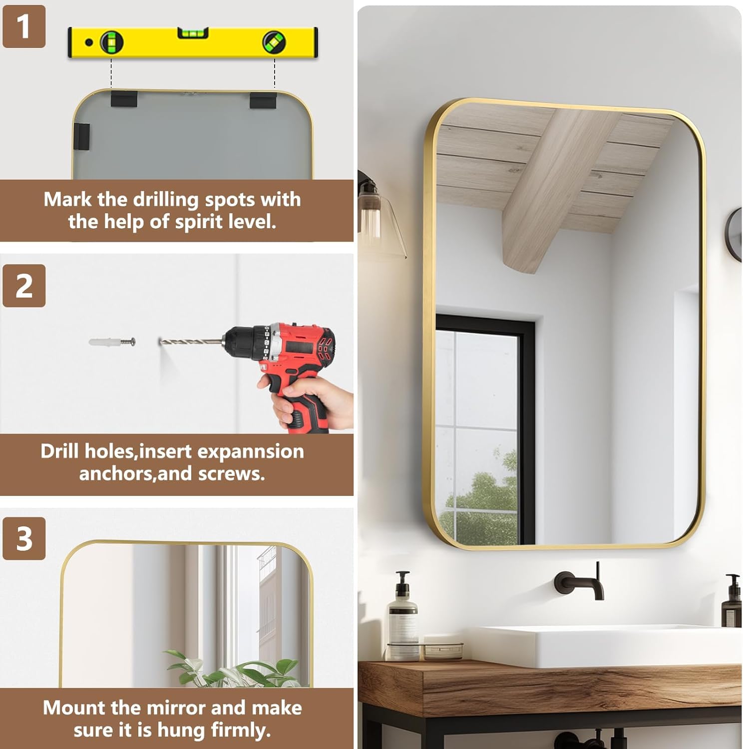 Metal Black Framed Wall Rectangular Mirror