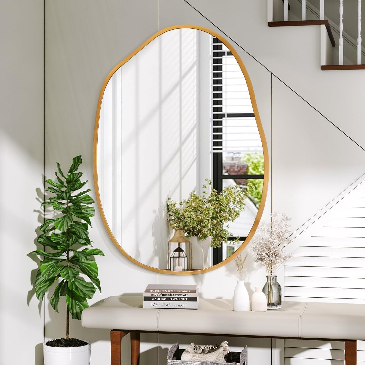 Irregular Metal Framed Wall Rectangular Mirror