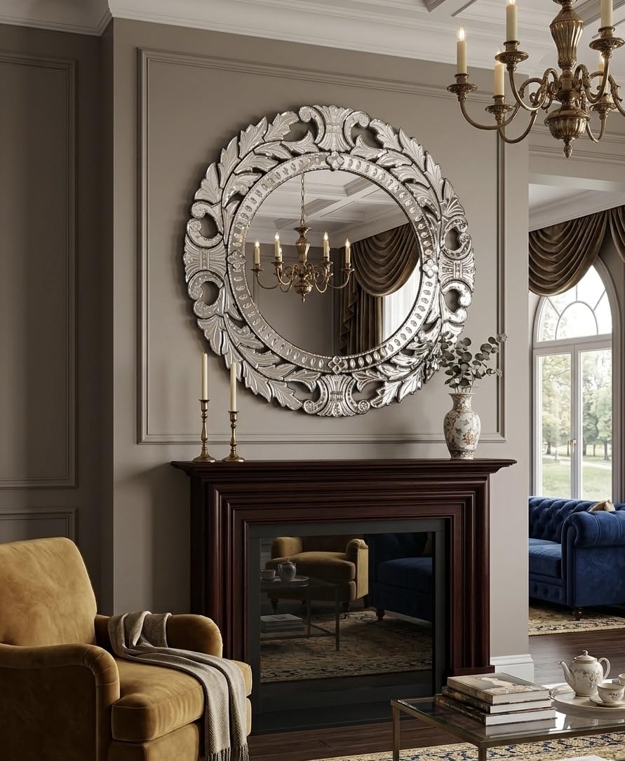 Round Venetian Antique Wall Mirror Italian Finished
