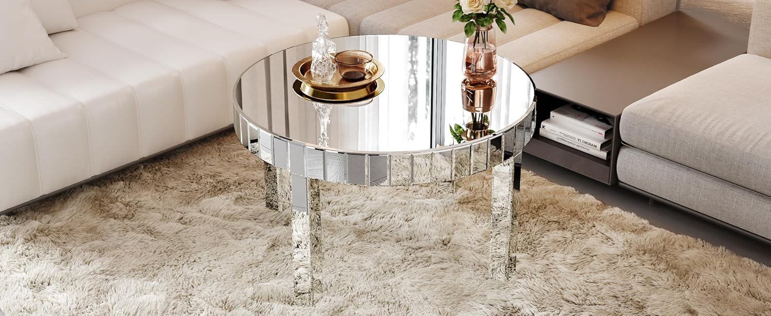 Silver Mirrored Coffee Table, 31.5" Round