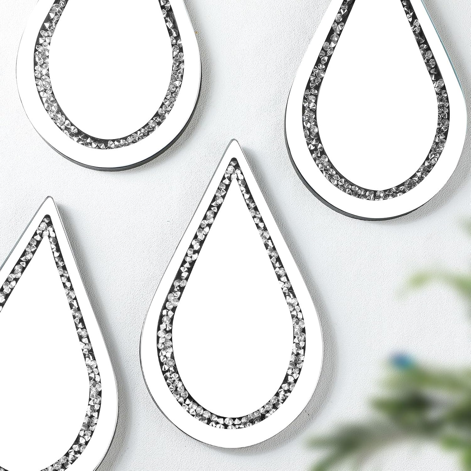 4 Pcs Silver Mirror Wall Decor Tear Drop 11.8 x 6.7 Inches