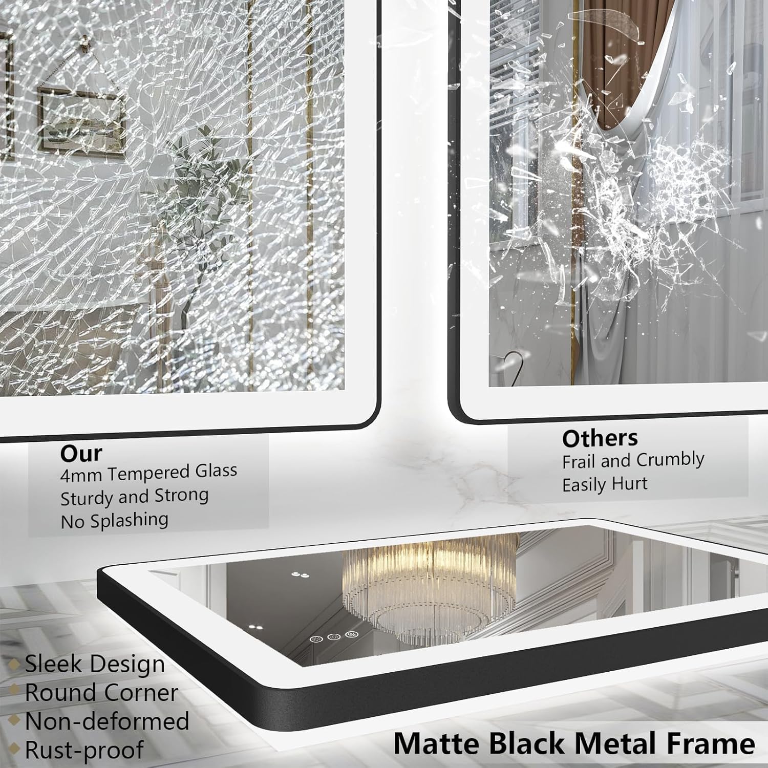 LED Black Framed Wall Rectangular Mirror