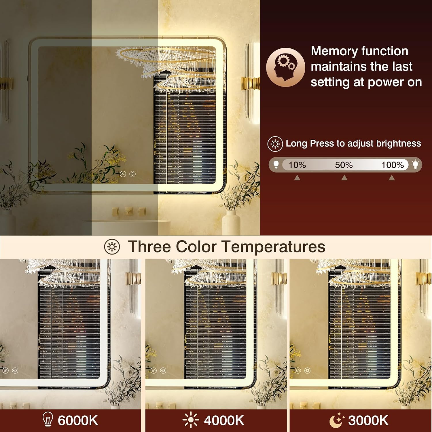 LED Mirror Sqaure Anti-Fog Frontlite Wall Mirror