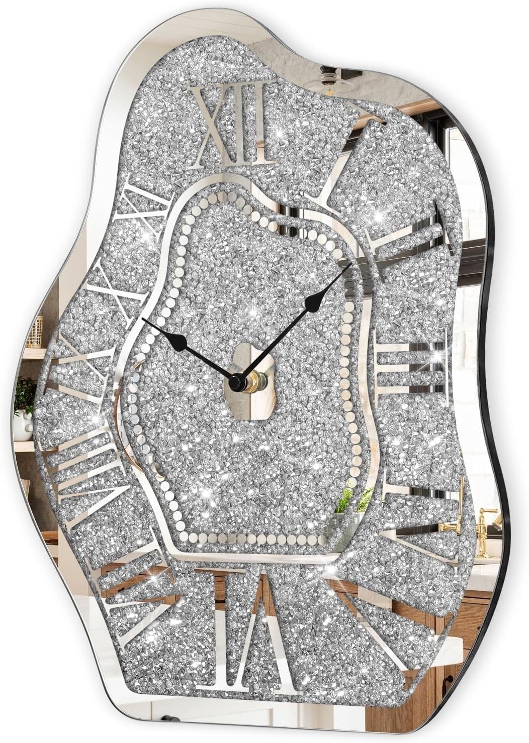 Crushed Diamond Mirrored Wall Clock