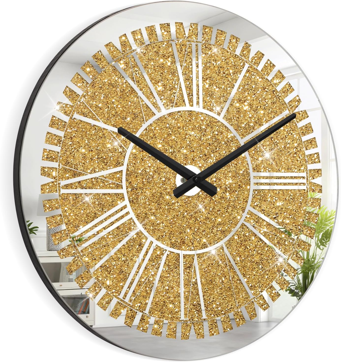 Gold Round Diamond Mirrored Wall Clock 24inch