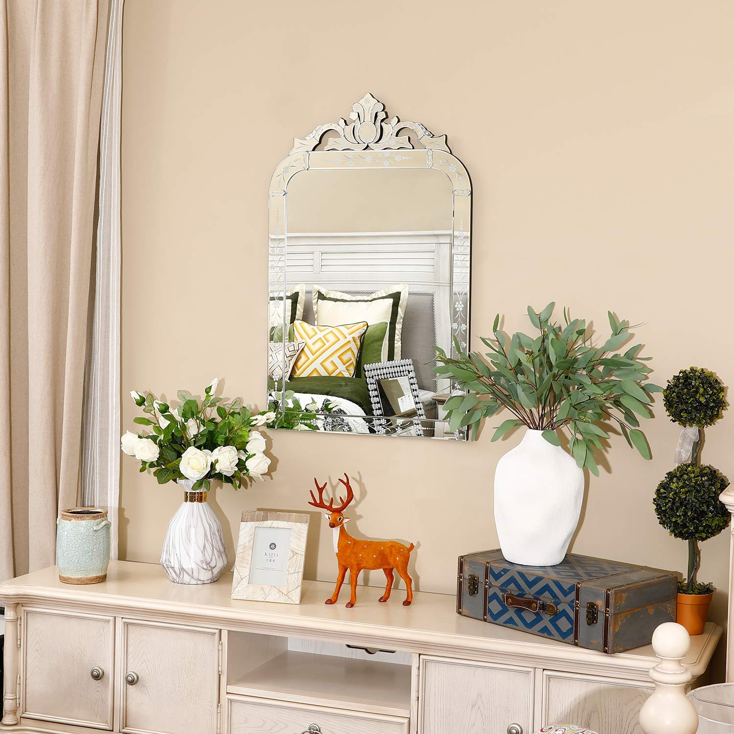 Wood Frame Mirror 39.5”x25 Wall Venetian
