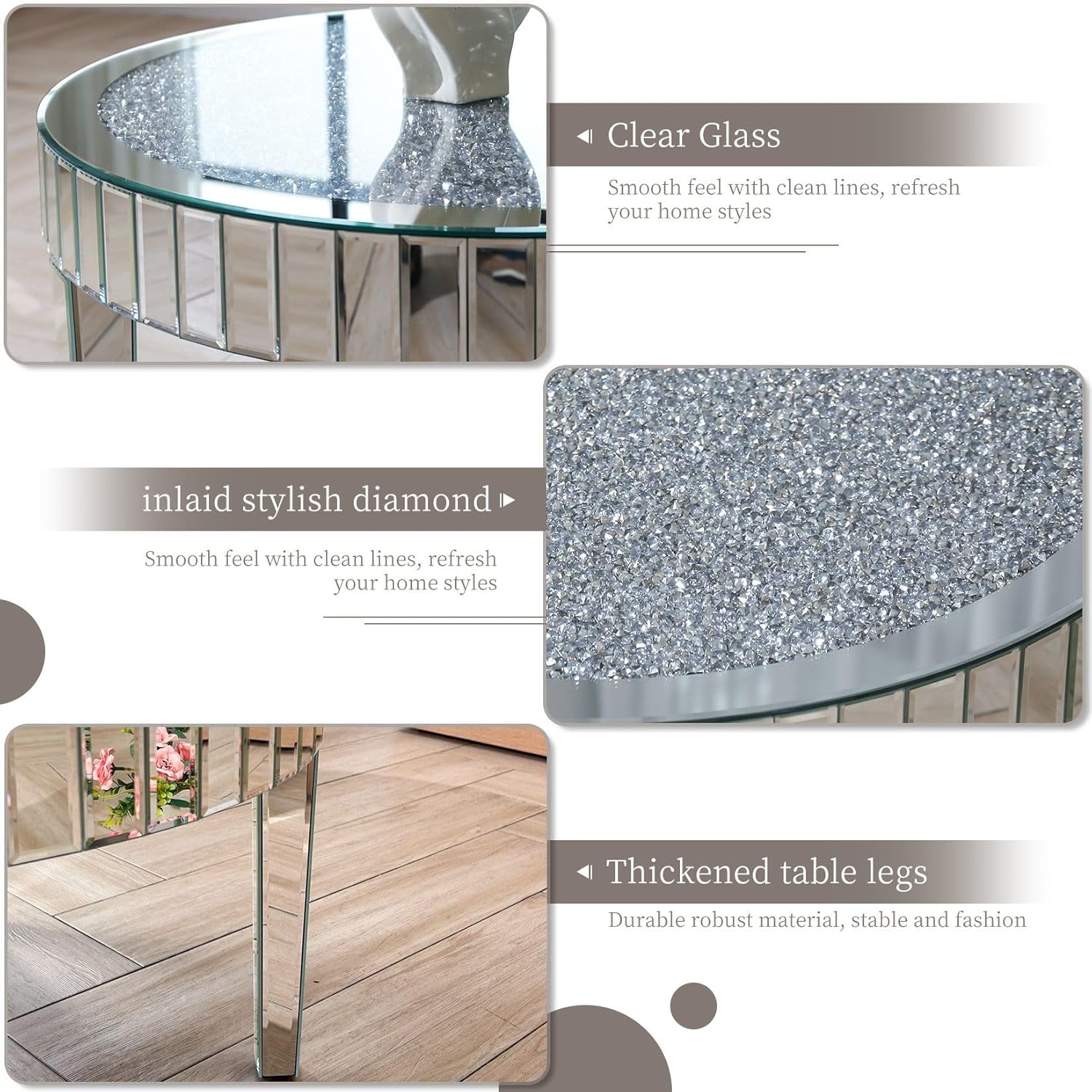 Round Mirrored Diamond Crush Coffee Table