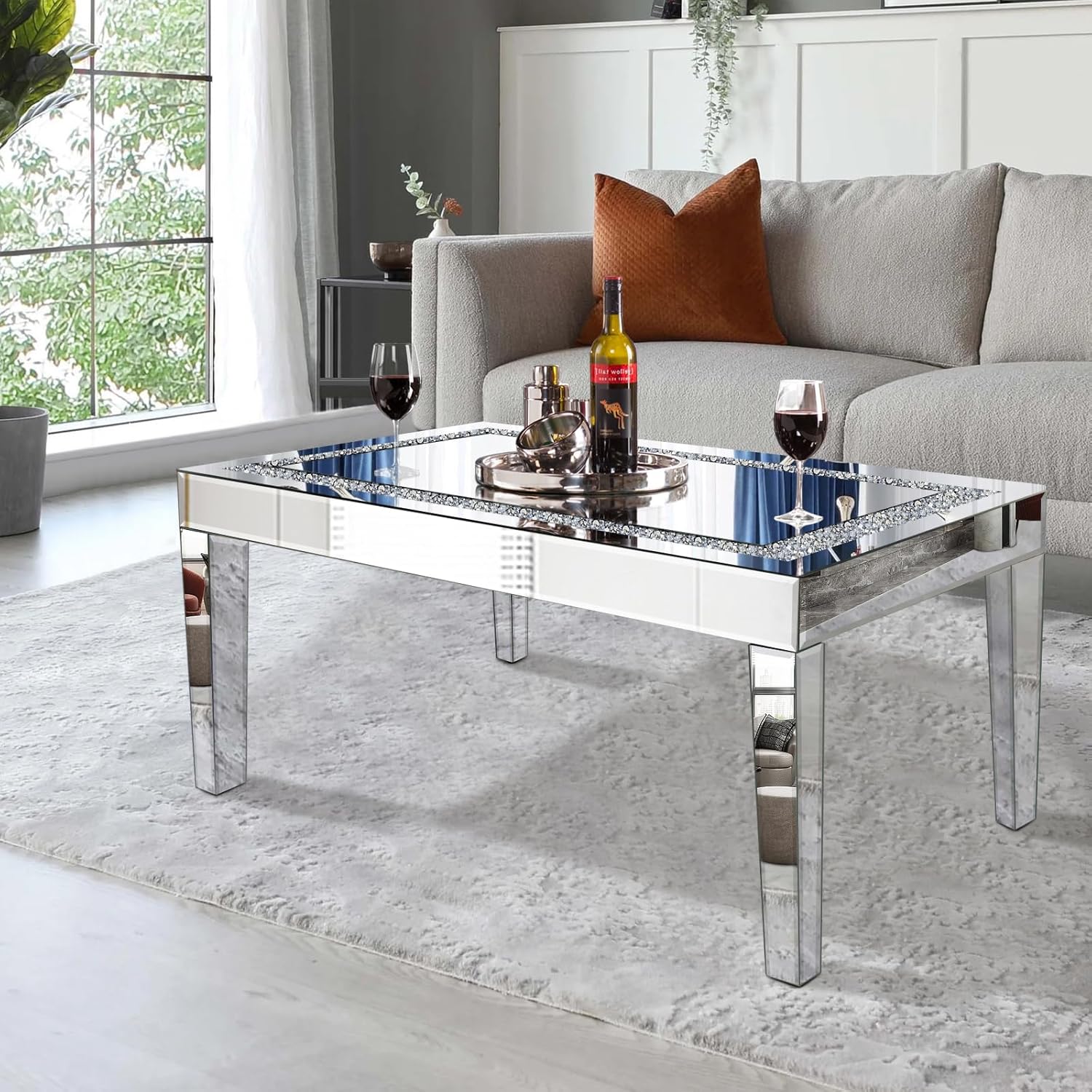 Rectangle Glass Centre Table with Mirrored Finish