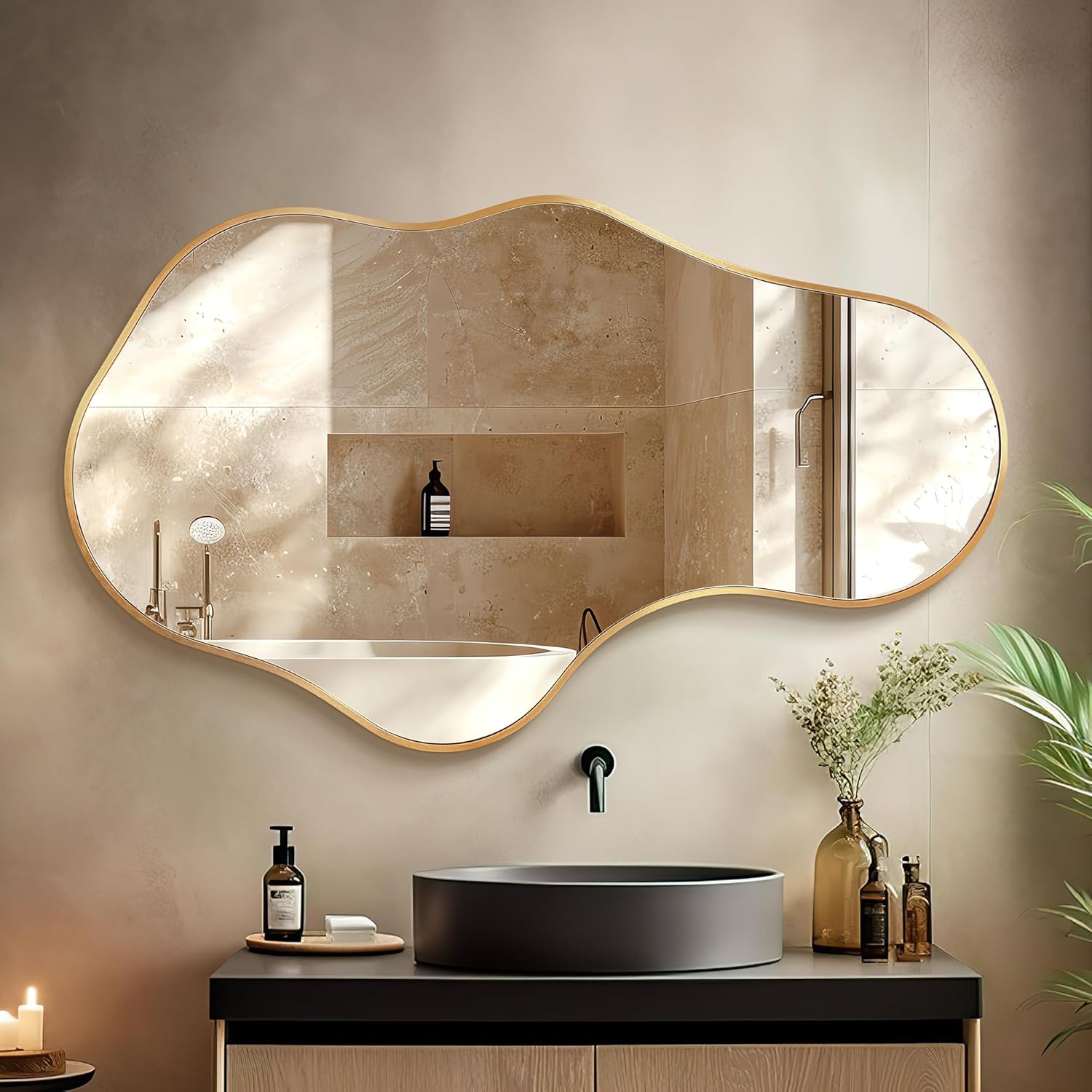 Irregular Metal Framed Wall Rectangular Mirror