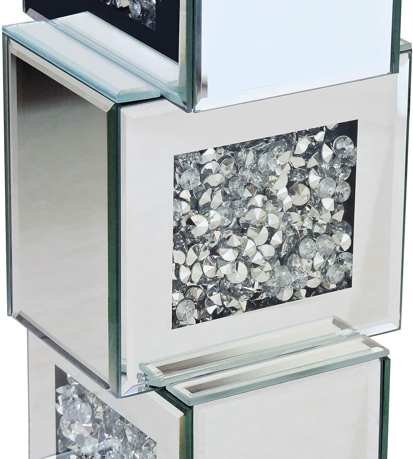 Silver Mirrored End Table With Crystal Inlay