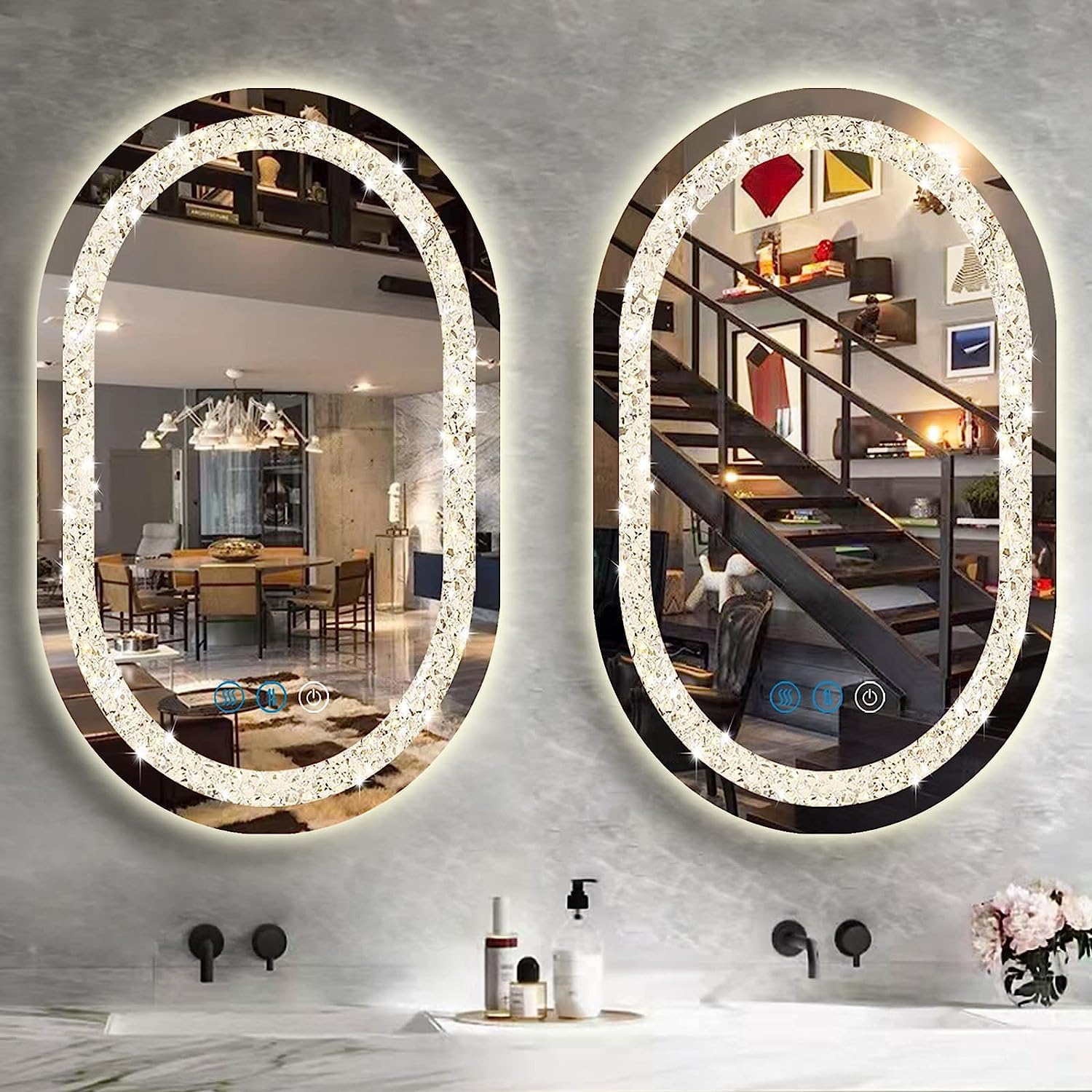 Diamond Crush LED Round Wall Mirror Frontlite