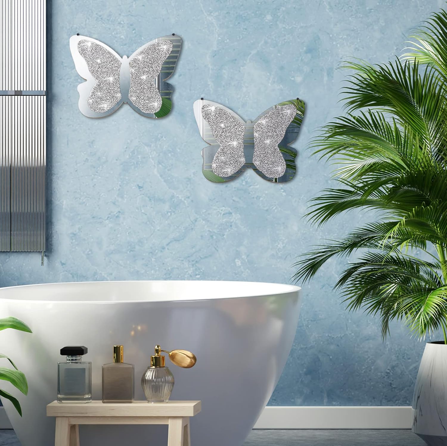 2 Pieces Butterfly Shaped Mirror Crystal Decor(11.8 x 8.8 Inch)