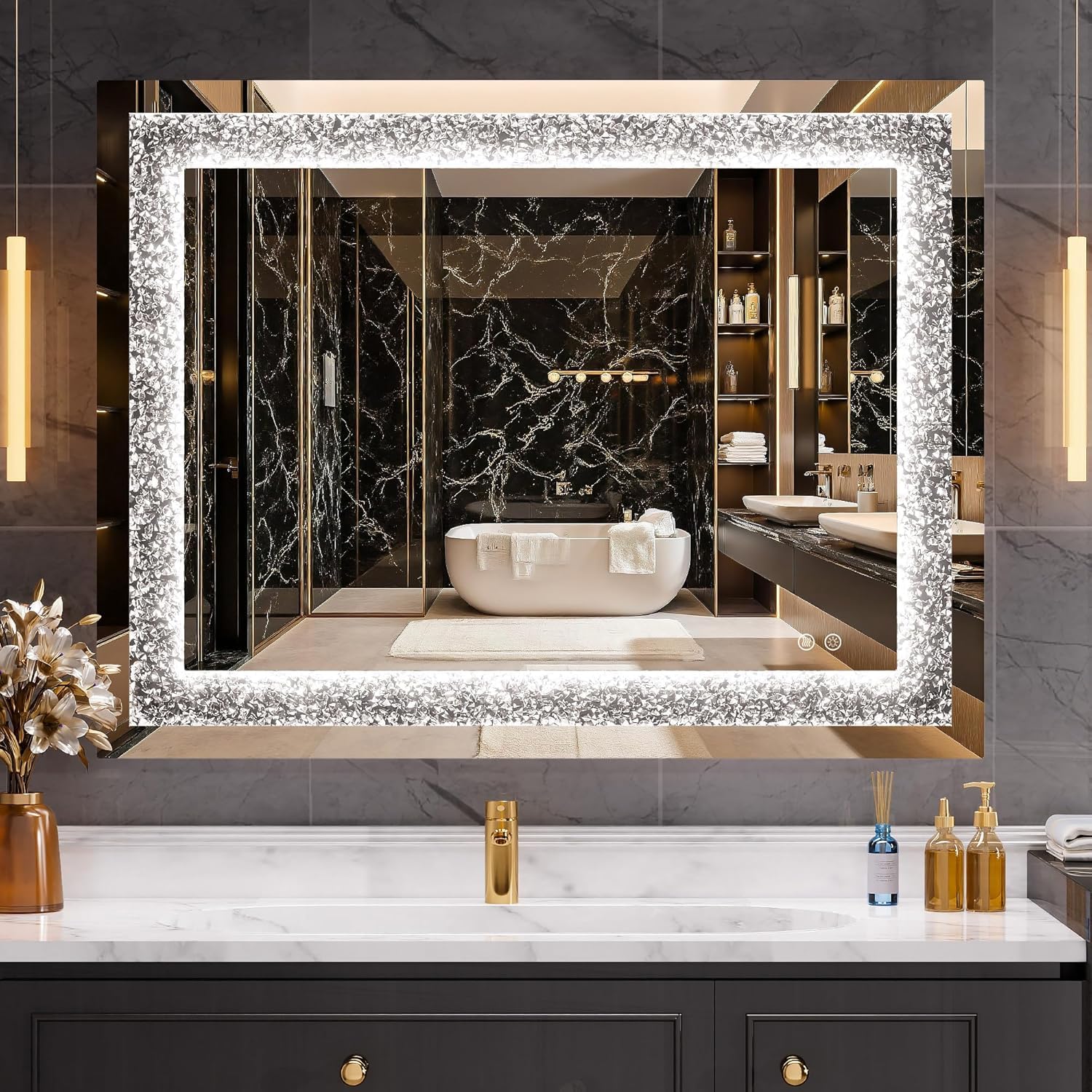 Diamond Crush Crystal Rectangular Frontlite Wall Mirror