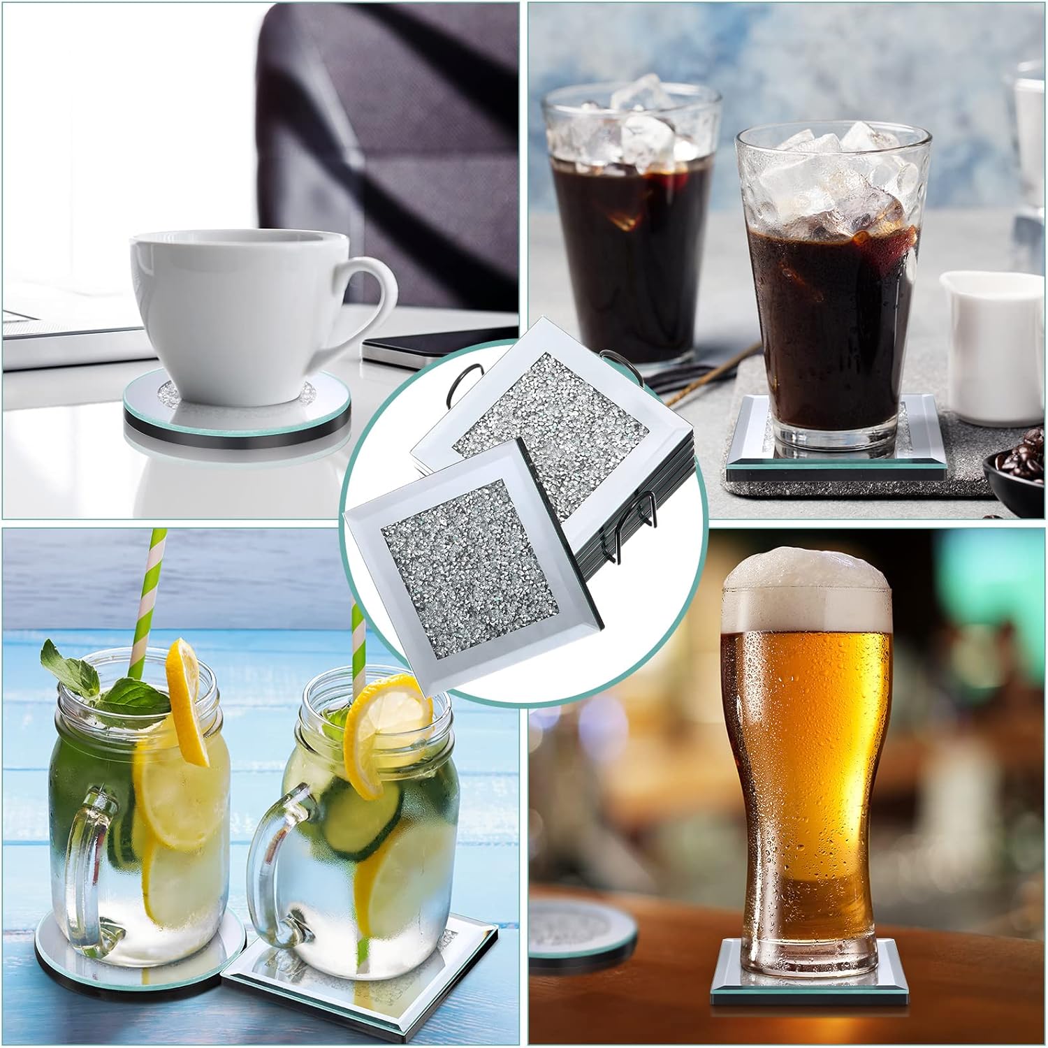 Round Glass Mirrored Coaster 4 pc