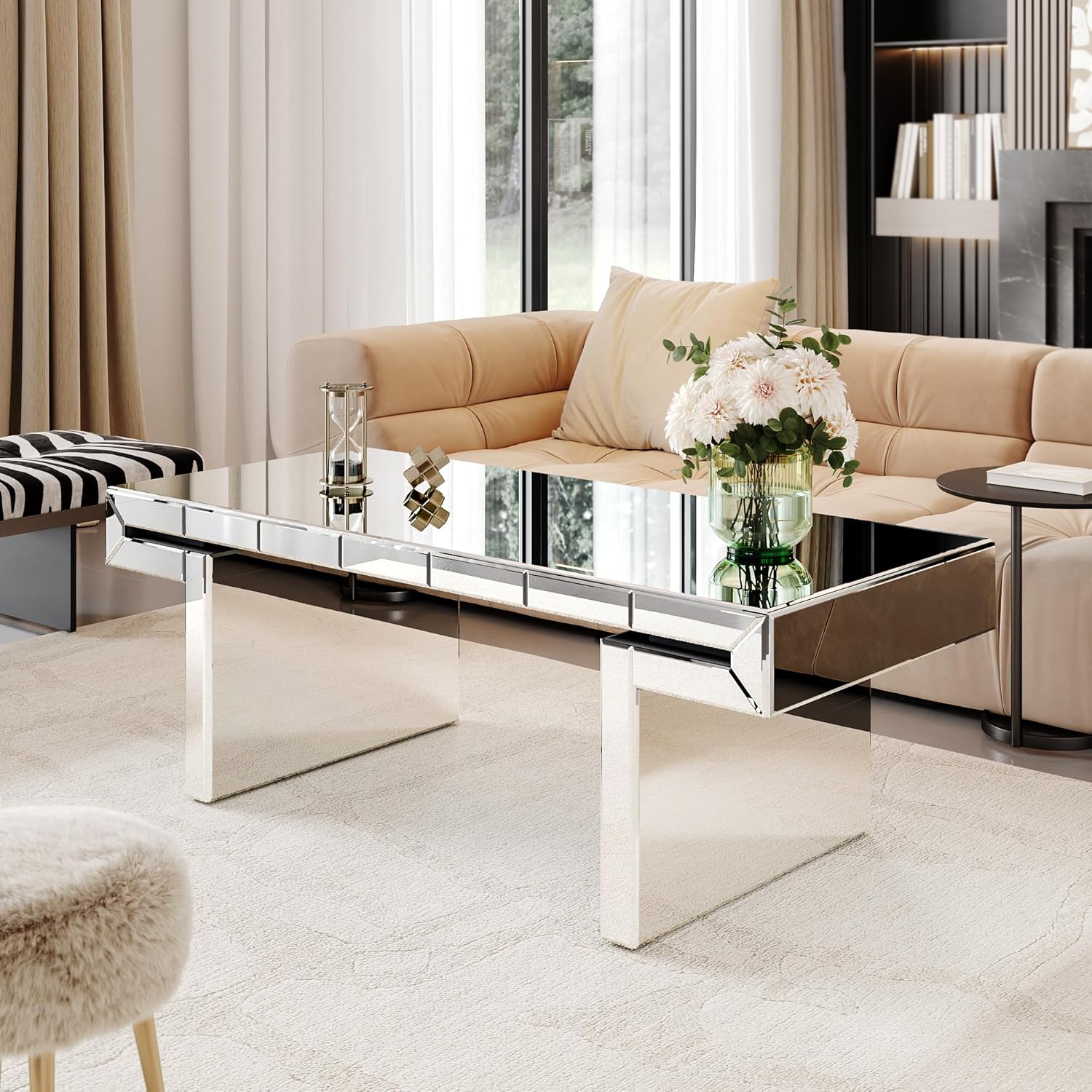 Silver Mirrored Coffee Table, 47.2" Rectangle