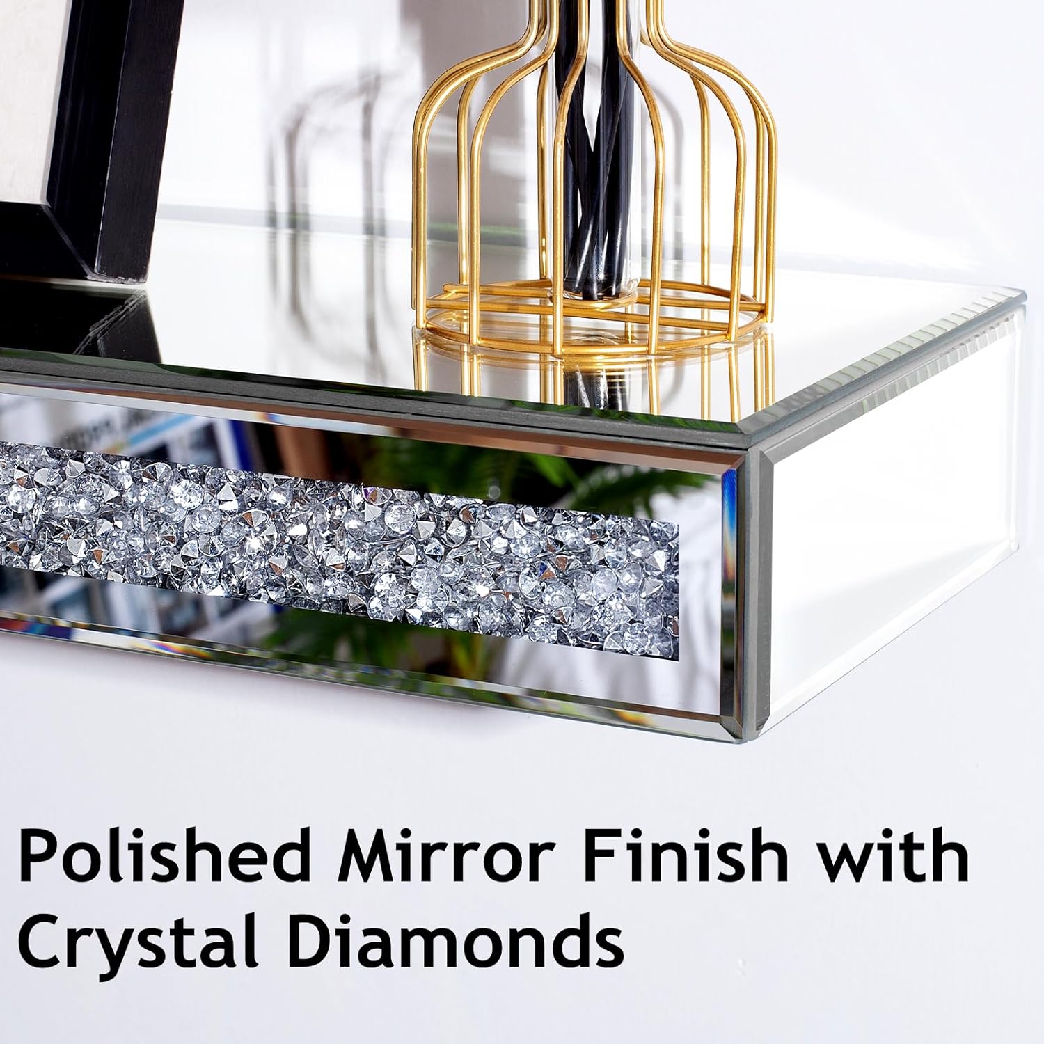 Mantel Mirrored, 48" Glass Floating Mantel Shelf