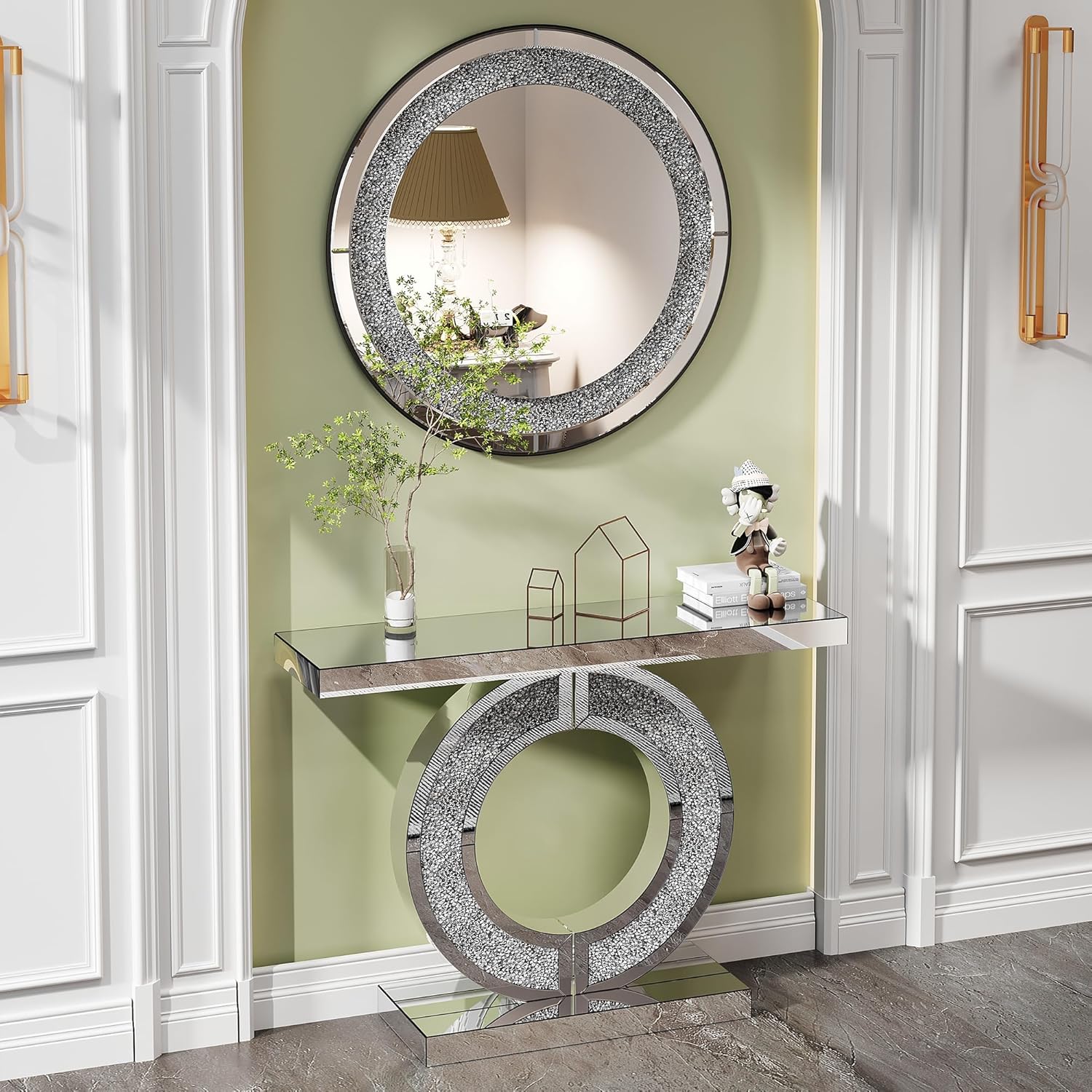 Diamond Crush Console Table with Mirror