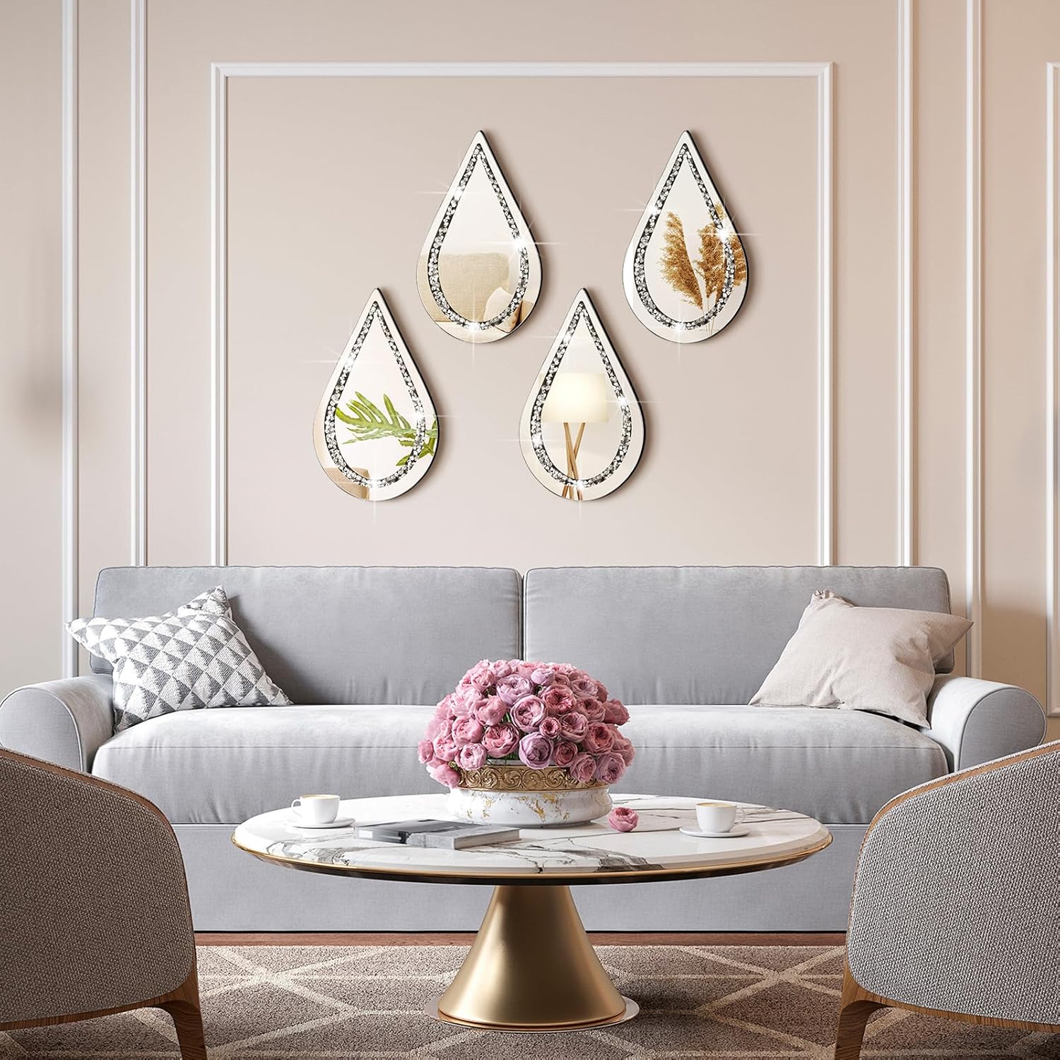 4 Pcs Silver Mirror Wall Decor Tear Drop 11.8 x 6.7 Inches