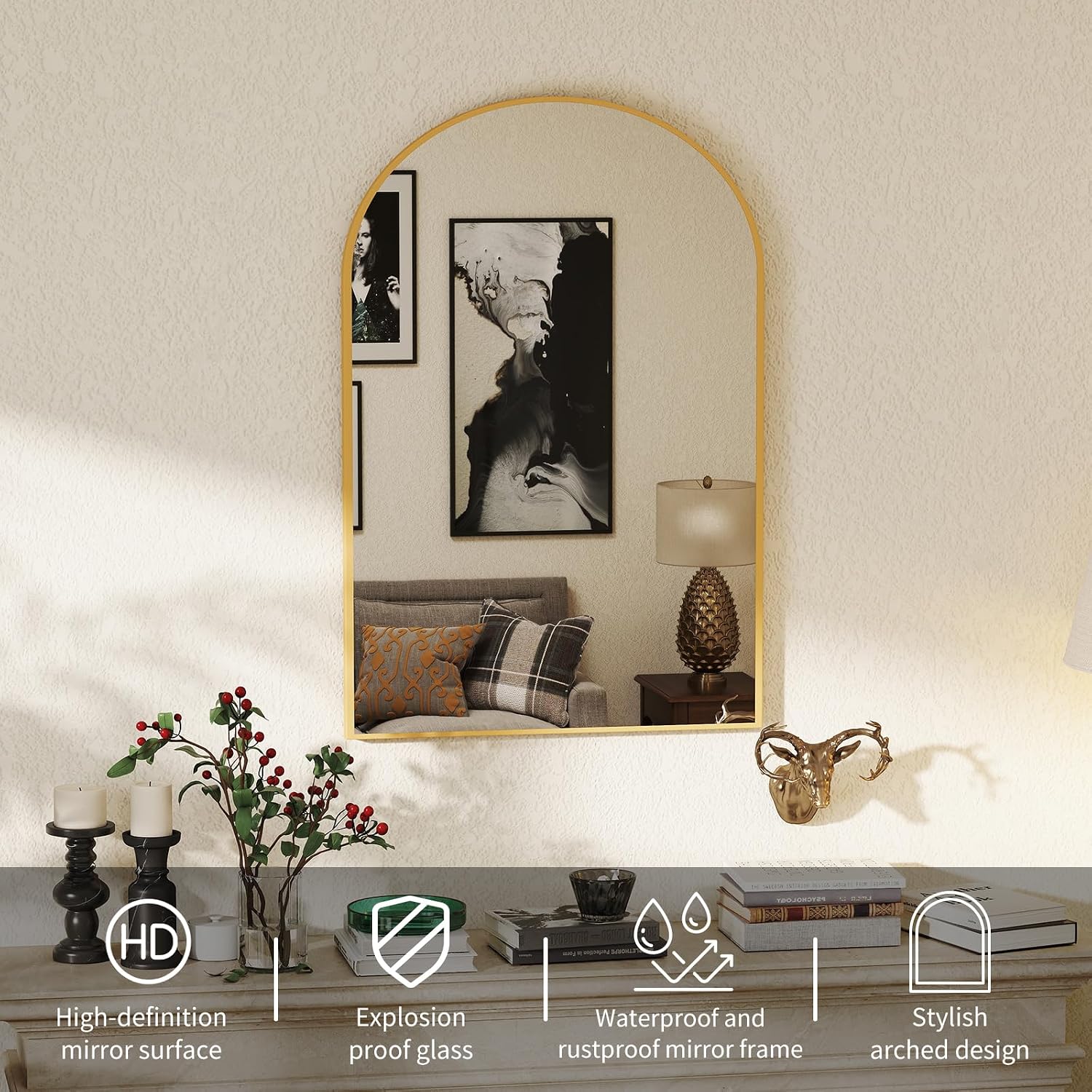 Metal Black Framed Wall Arch Mirror
