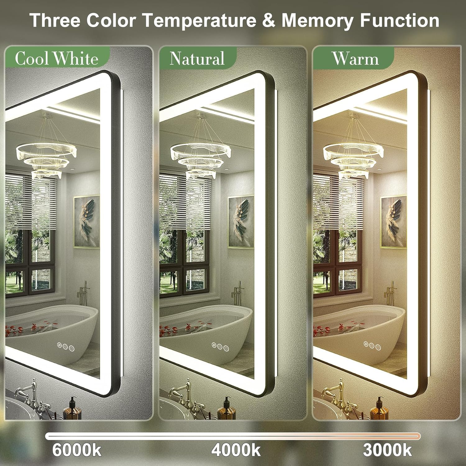 LED Black Framed Wall Rectangular Mirror