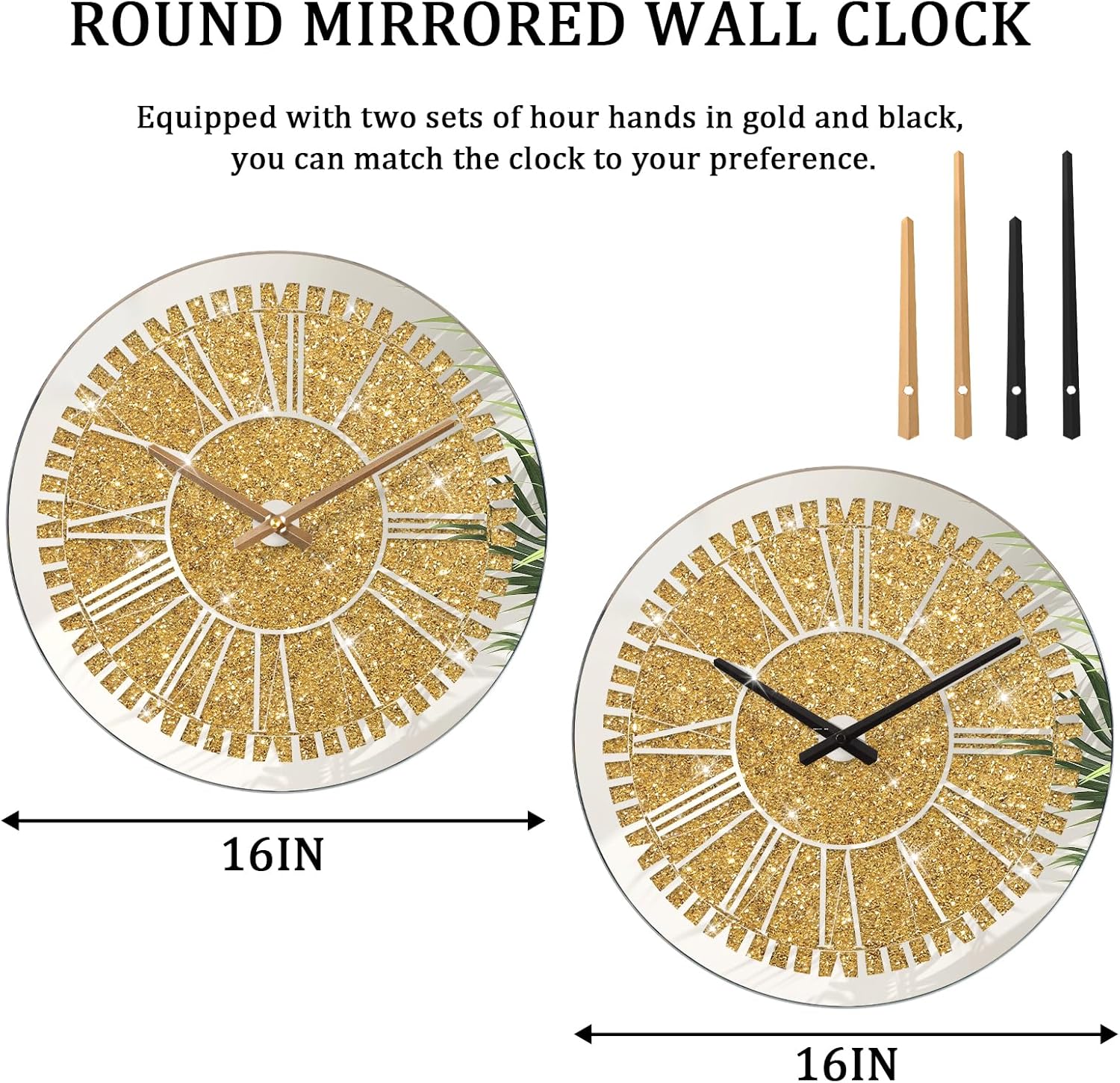 Gold Round Diamond Mirrored Wall Clock 24inch