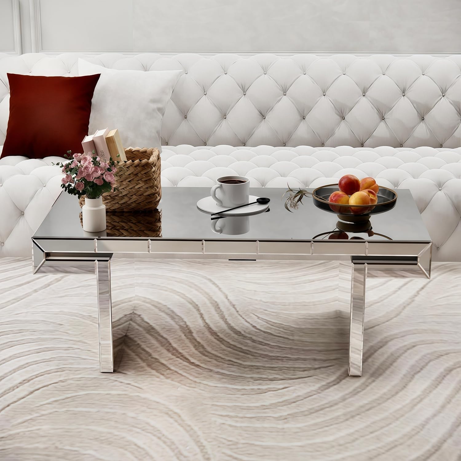 Silver Mirrored Coffee Table, 47.2" Rectangle