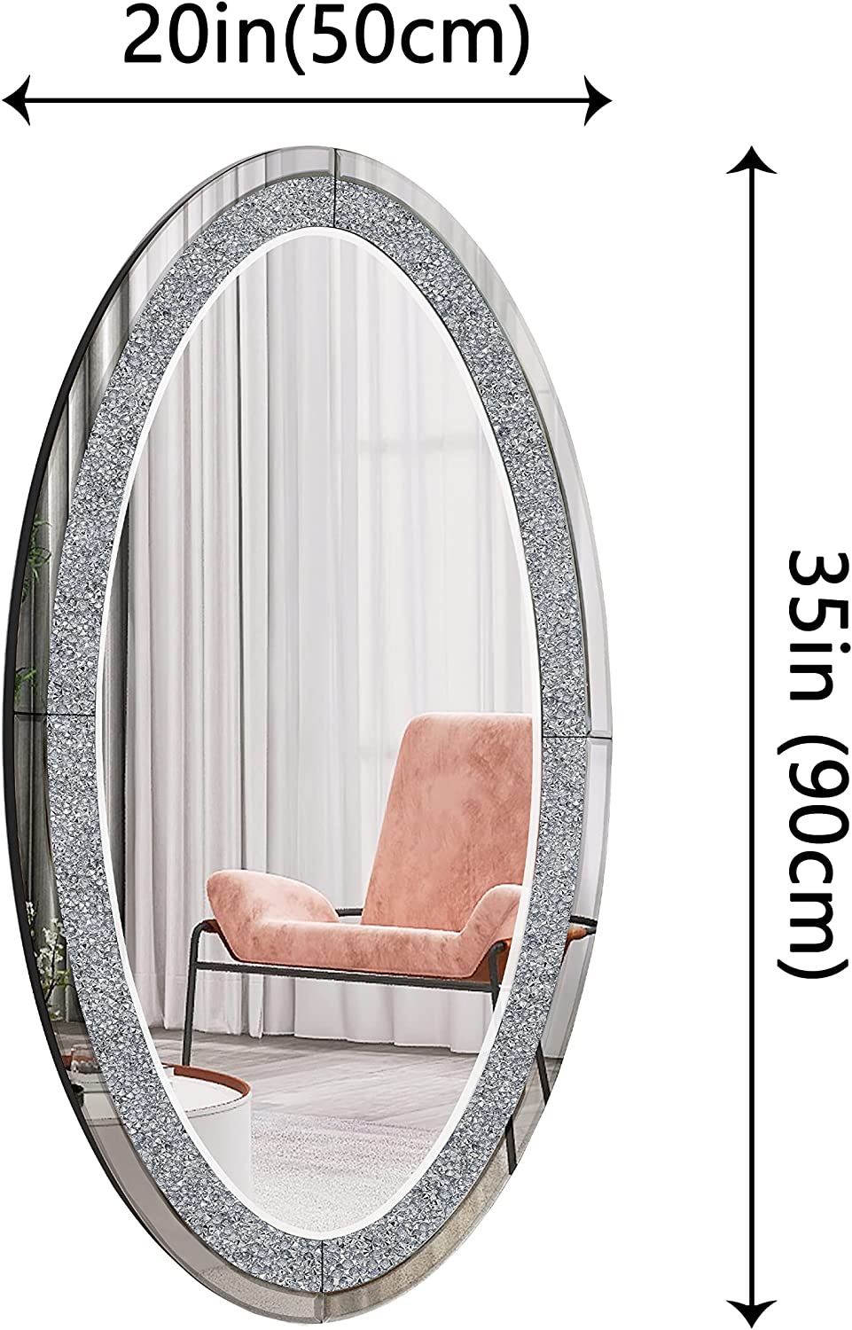 Crystal Wall Oval Mirror 36″x20″ inch