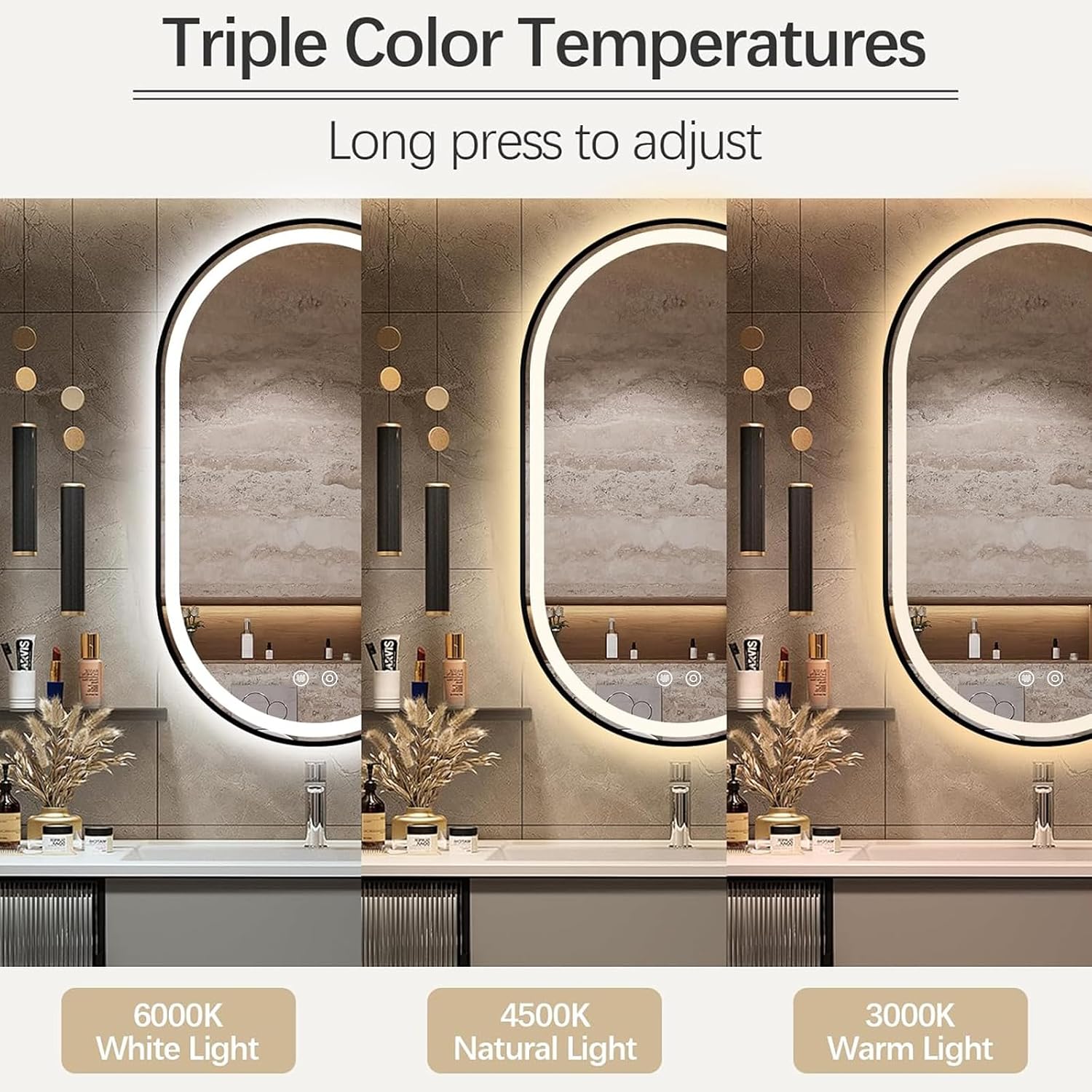 LED Anti-Fog Oval Framed Wall  Mirror