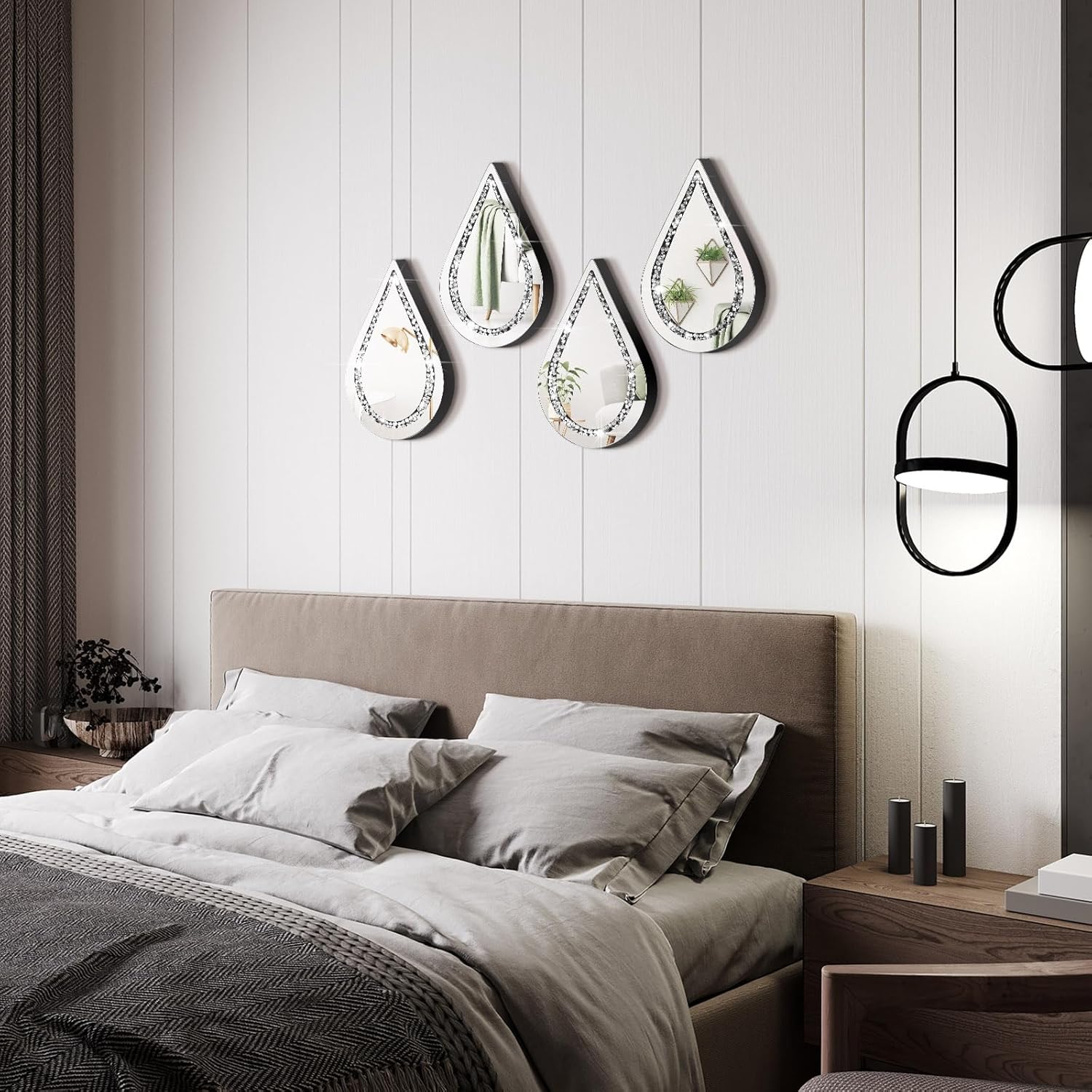 4 Pcs Silver Mirror Wall Decor Tear Drop 11.8 x 6.7 Inches