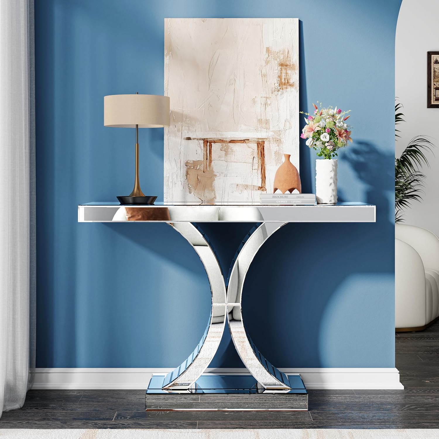 Glam Entryway Mirror Console Table