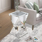 Pregaspor Sliver Mirrored End Table, Crushed Diamond Top Accent Side Table
