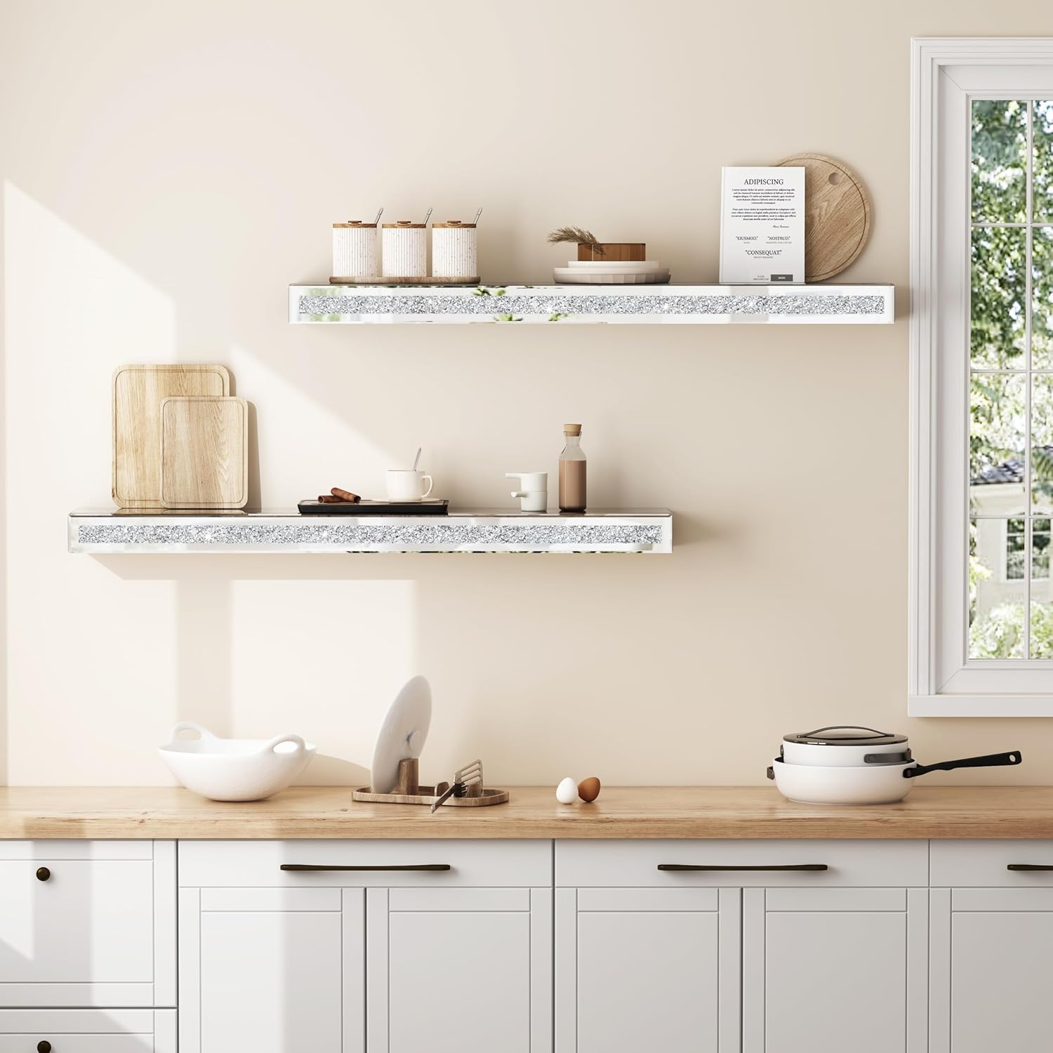 Mantel Mirrored, 48" Glass Floating Mantel Shelf