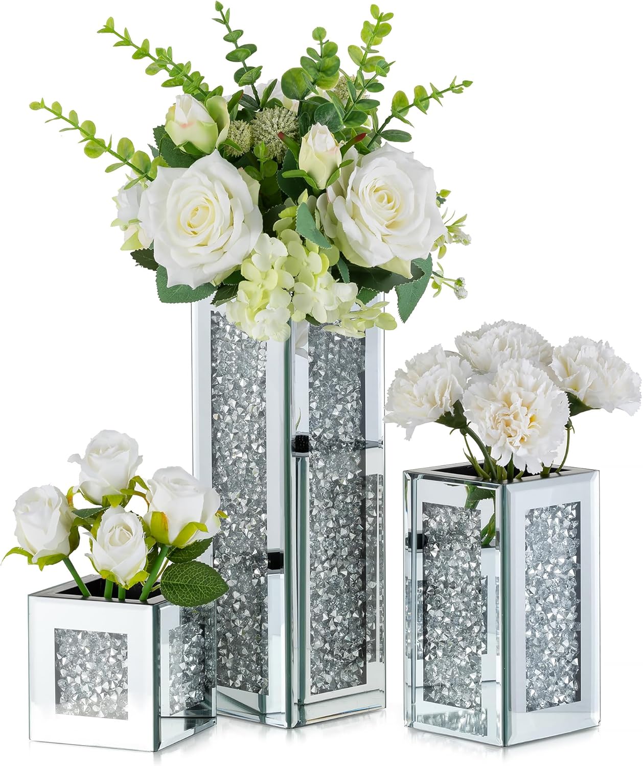 Silver Rectangle Glass Vases for Decor Set of 3