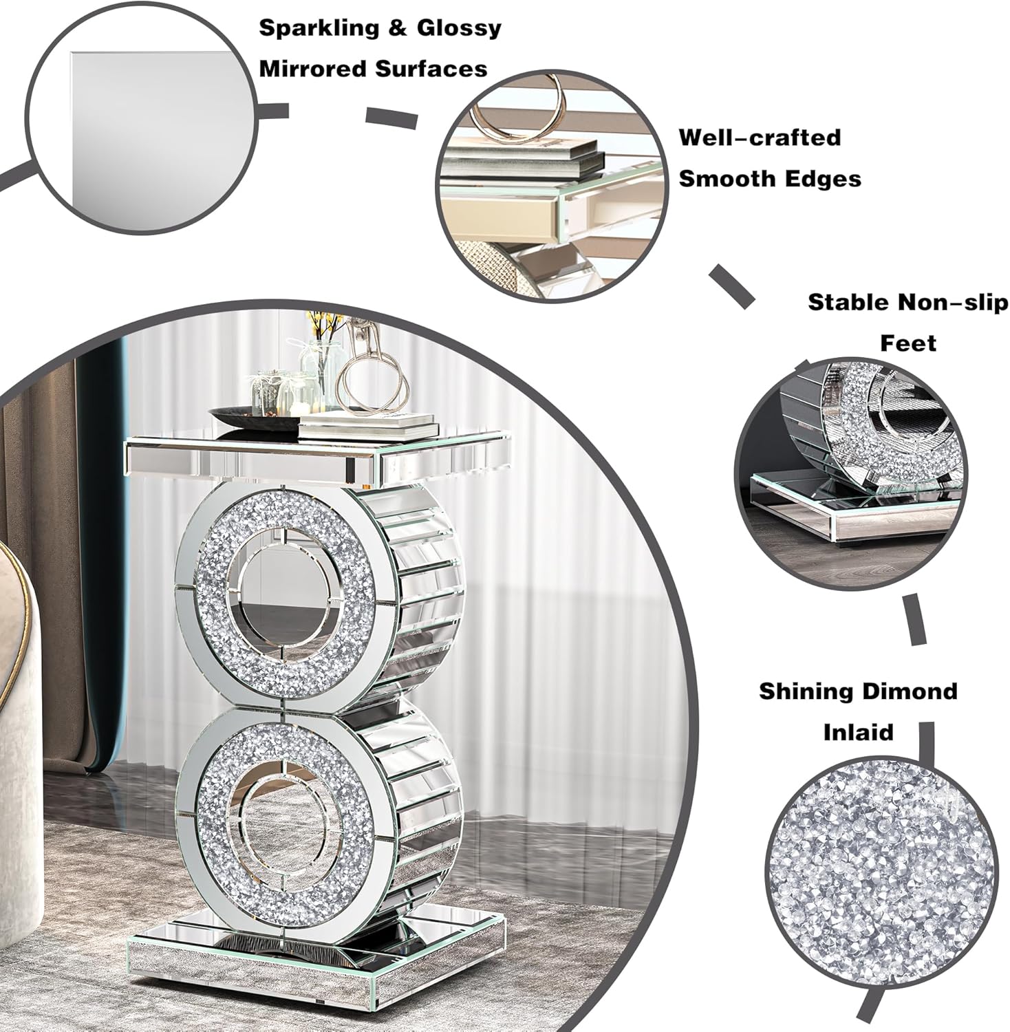 Mirrored End Table Crushed Diamond Coffee Table