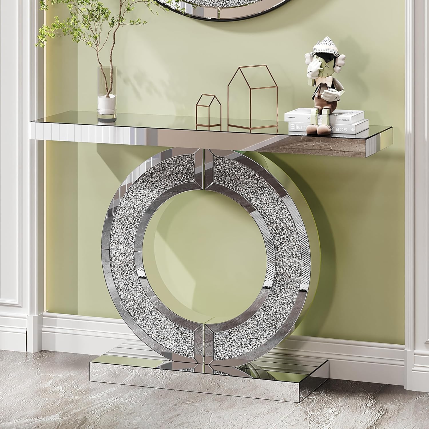 Diamond Crush Console Table with Mirror