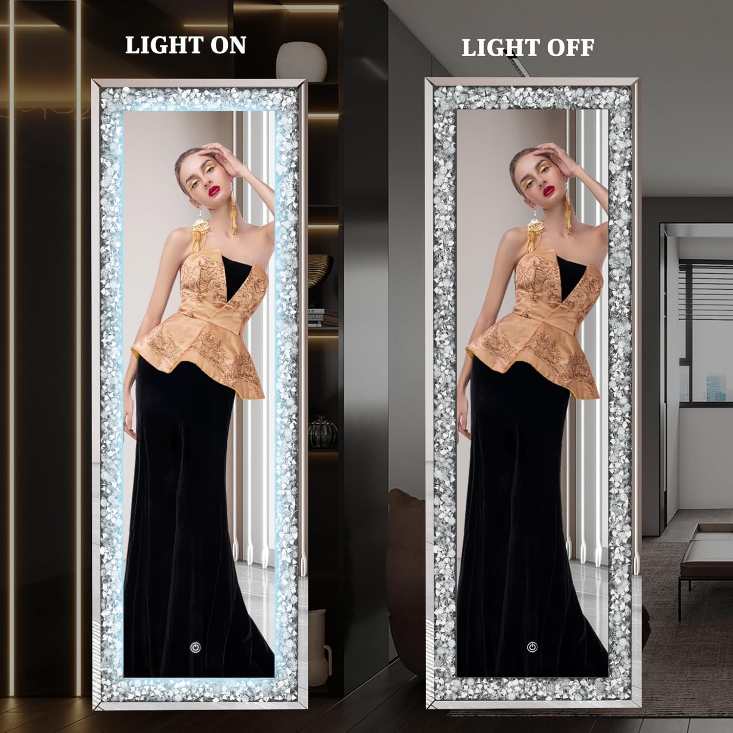 LED Full-Length Mirror Crystal Crush Diamond